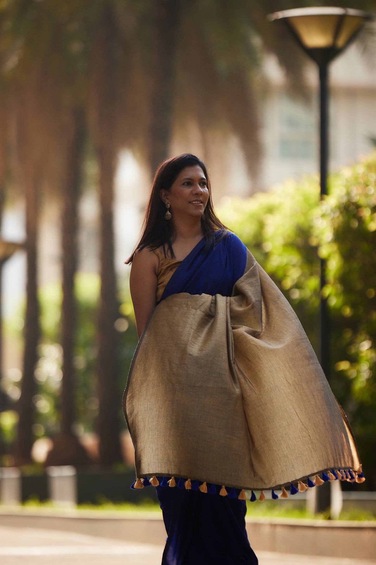 Royal Blue and Gold Cotton Acrylic Saree