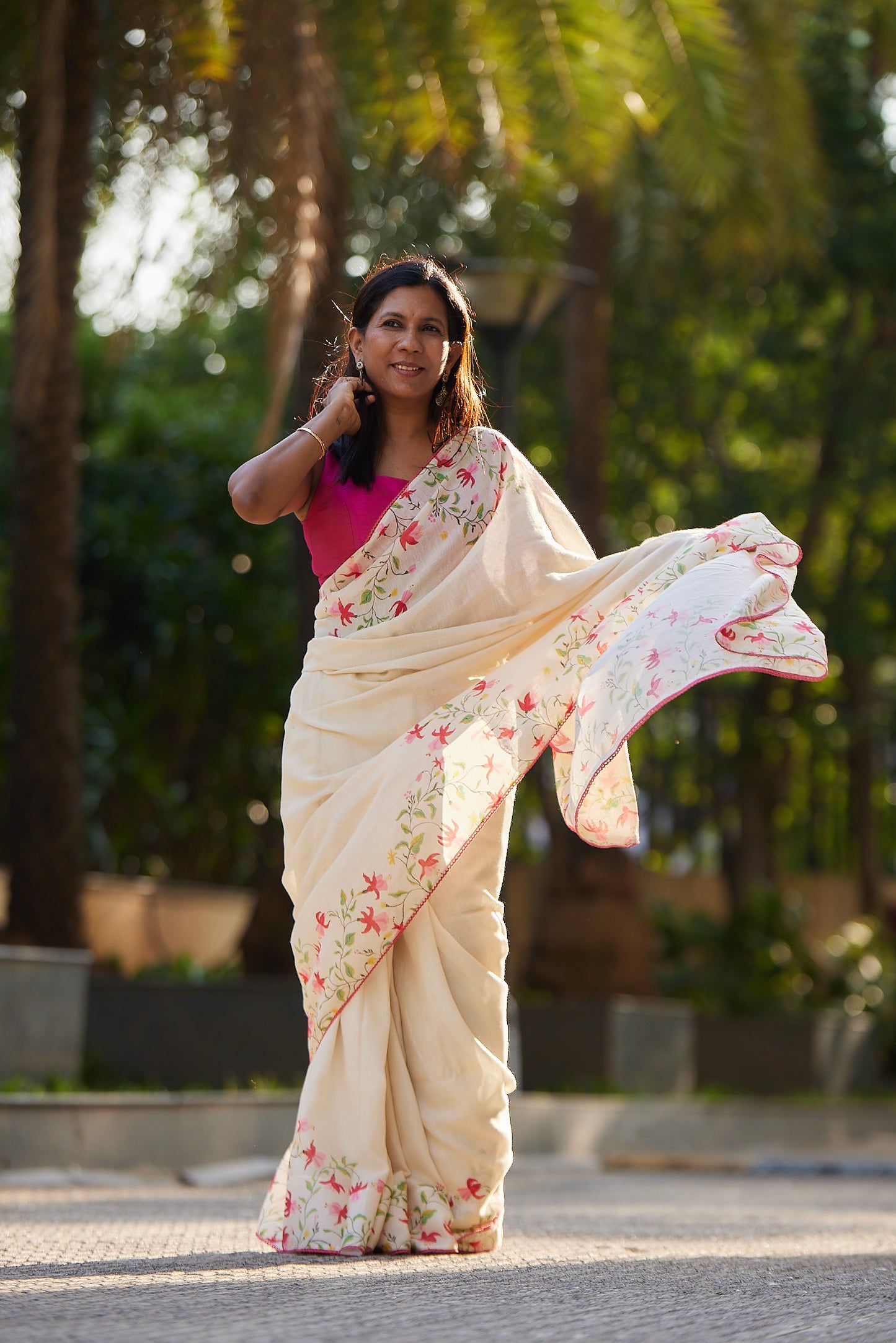 Off White Cotton Linen Saree