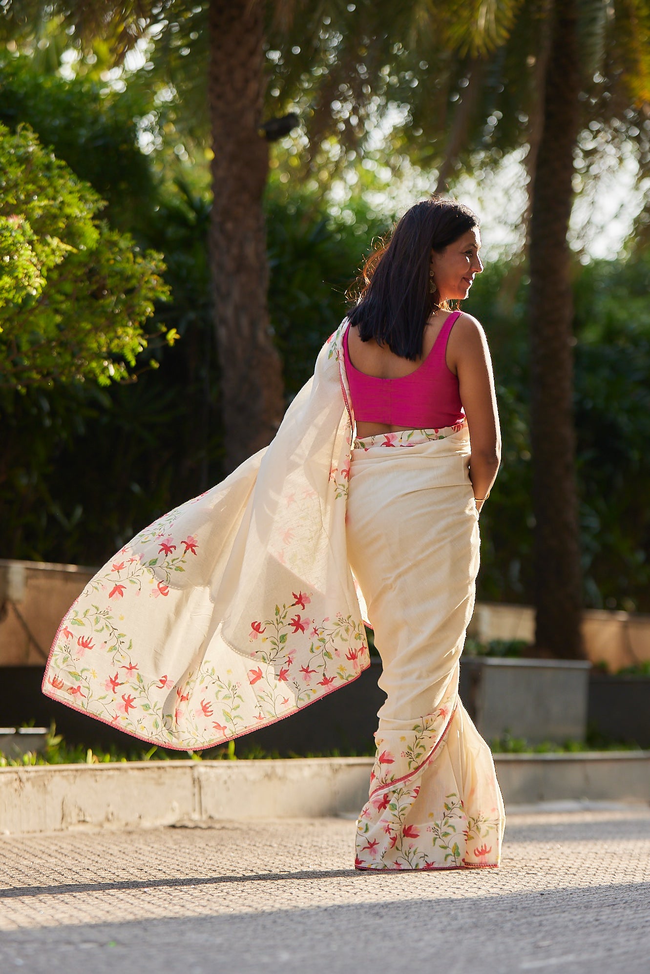 Off White Cotton Linen Saree