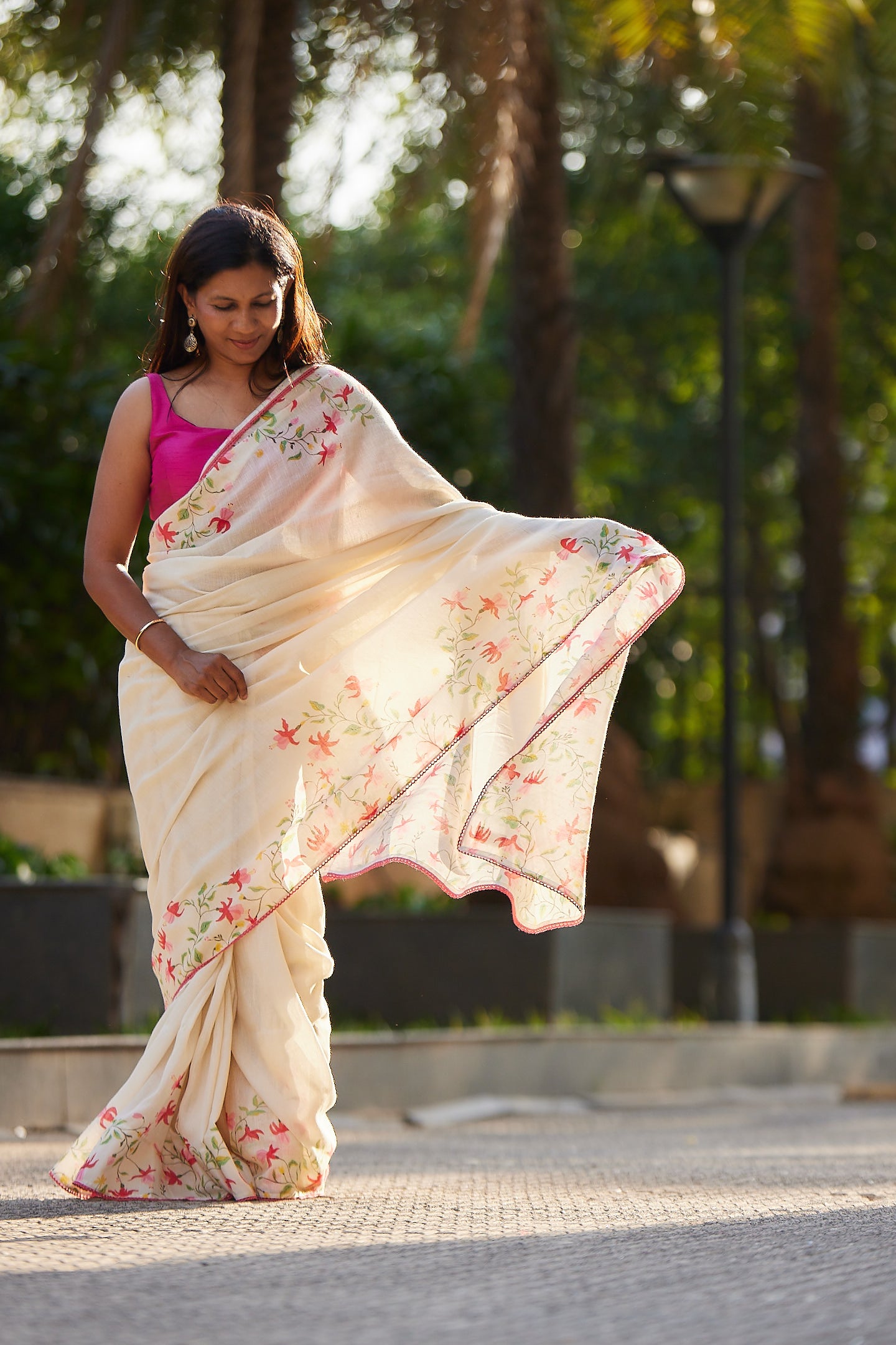 Off White Cotton Linen Saree
