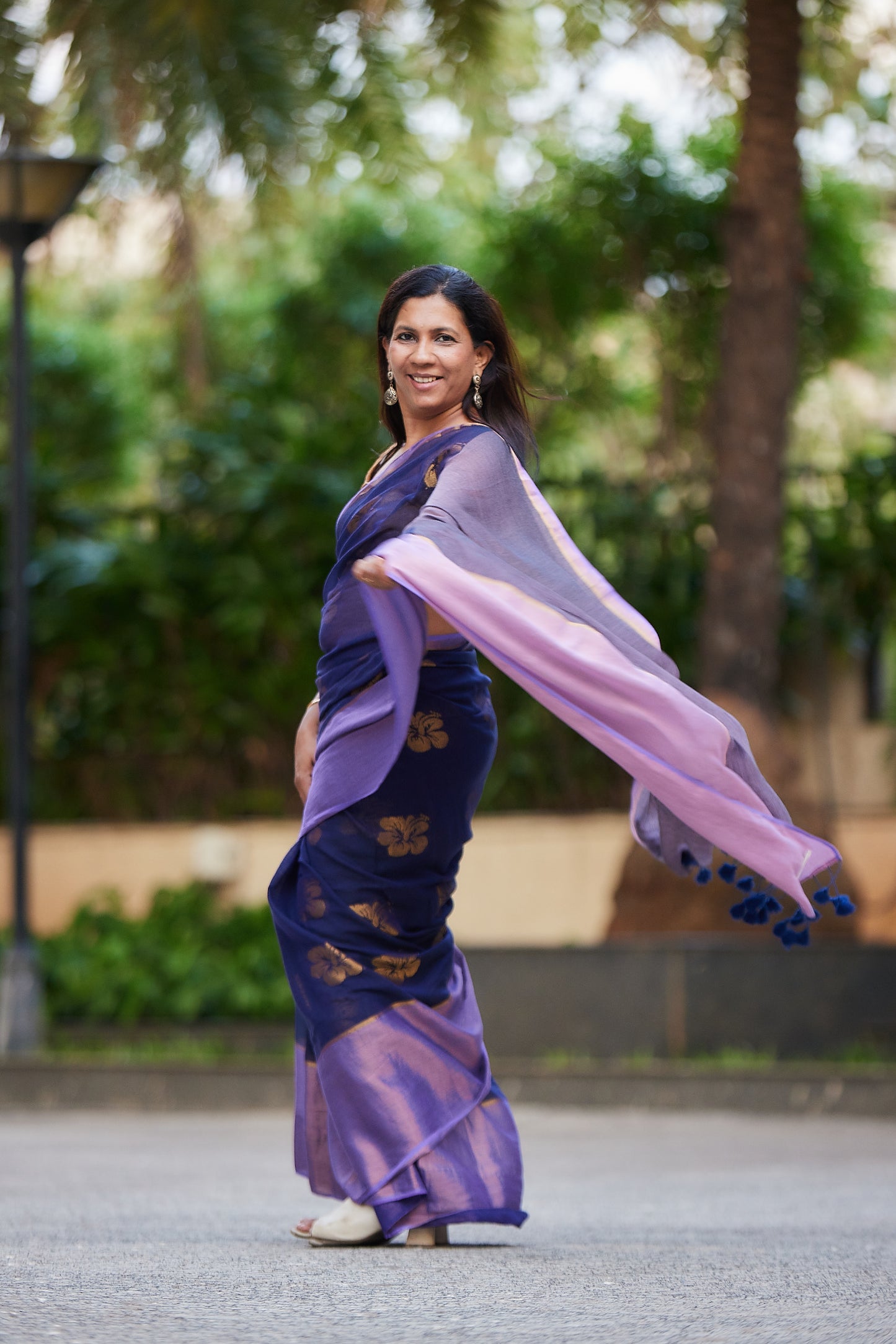 Royal Blue Mulmul Saree with Floral Zari Butti and Border