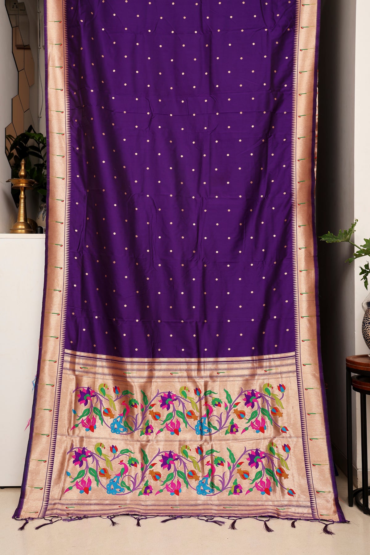 Royal Indigo Paithani and Kalamkari Fusion