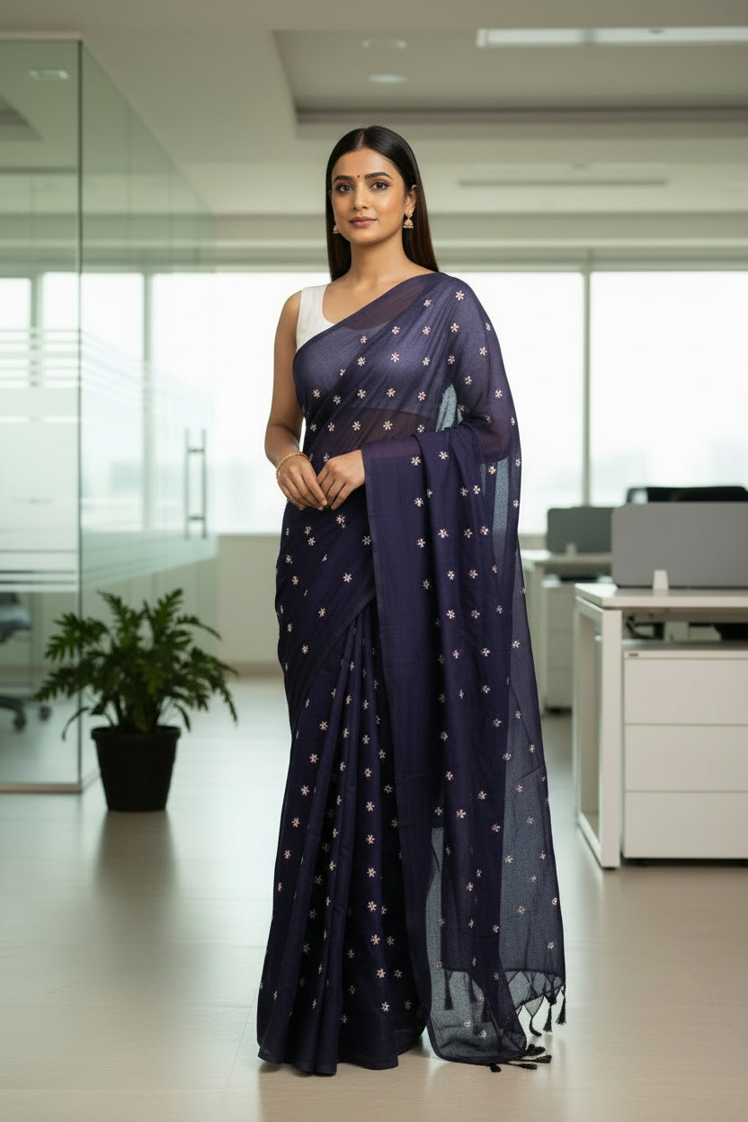 Deep Purple Phul Butti Cotton Saree