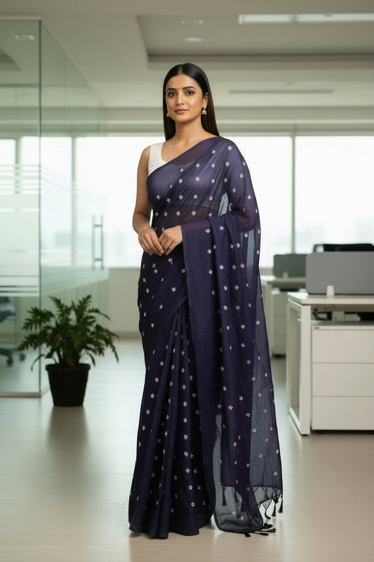 Deep Purple Phul Butti Cotton Saree