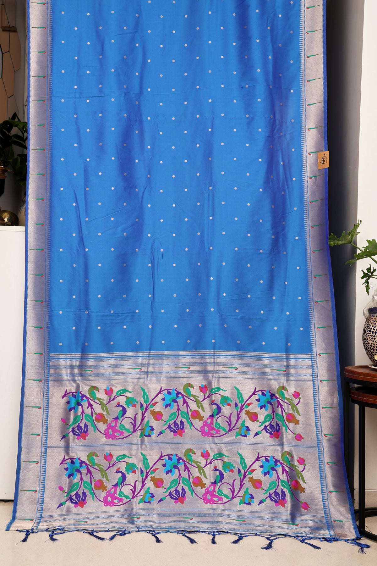 Peacock Blue Paithani and Kalamkari Fusion