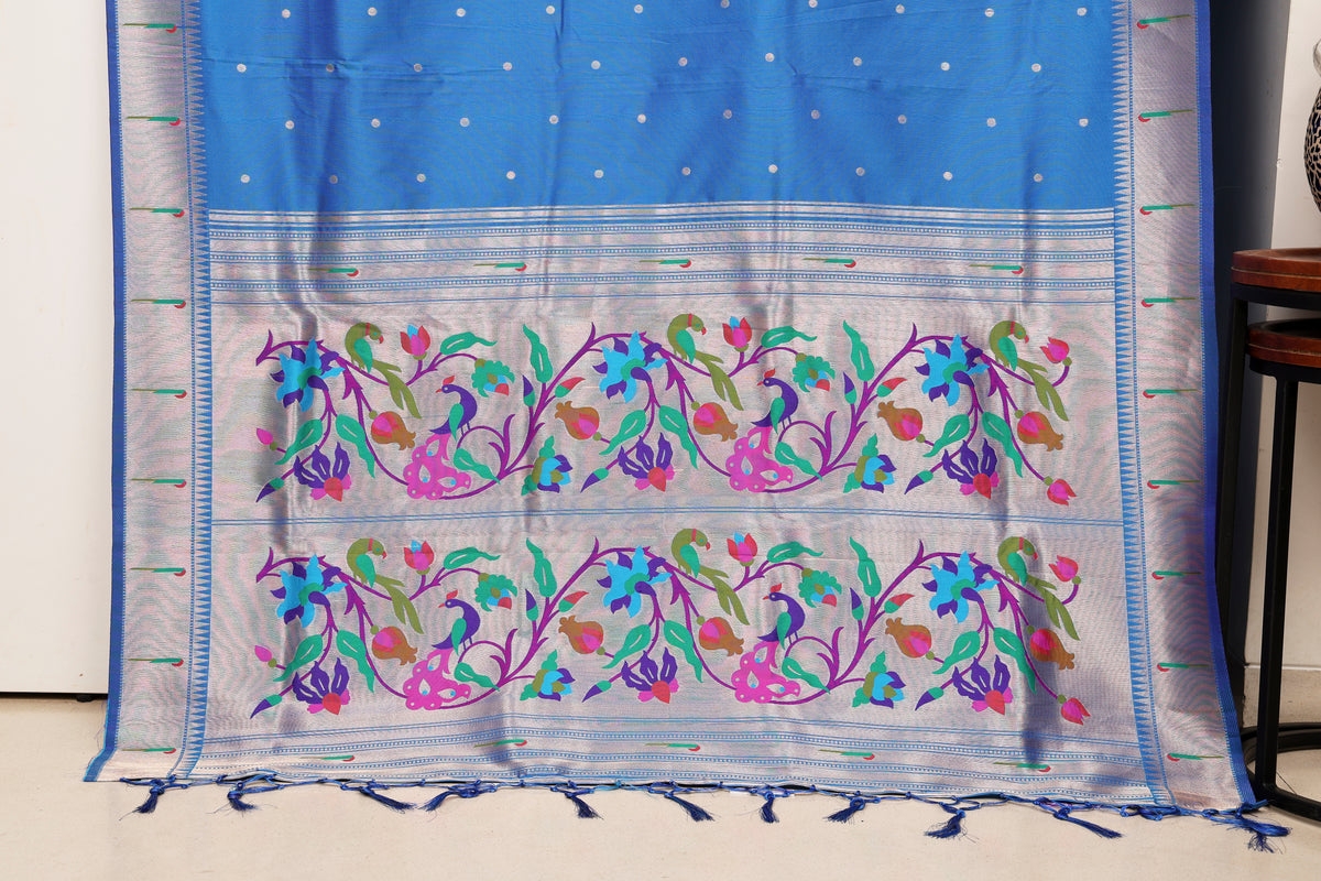 Peacock Blue Paithani and Kalamkari Fusion