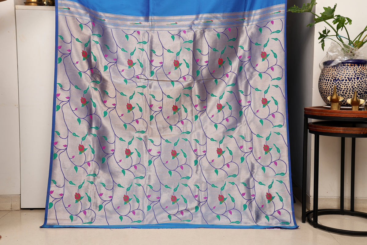 Peacock Blue Paithani and Kalamkari Fusion