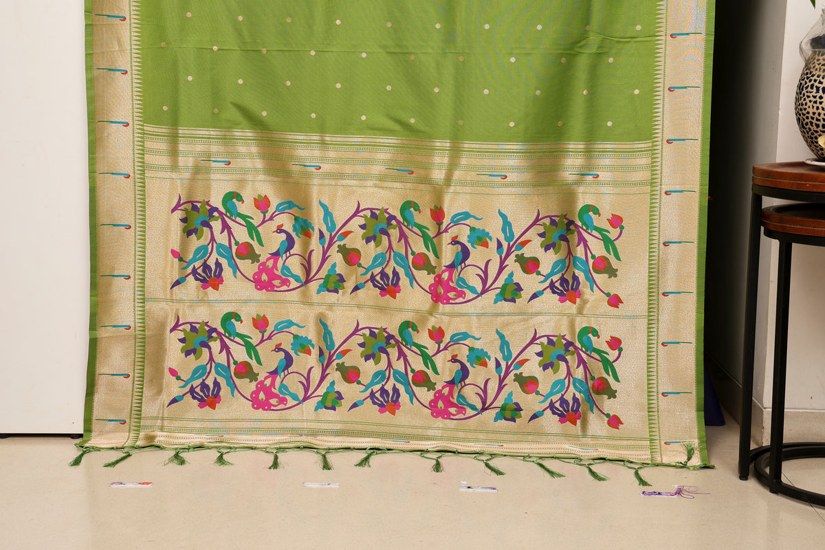 Parrot Green Paithani and Kalamkari Fusion