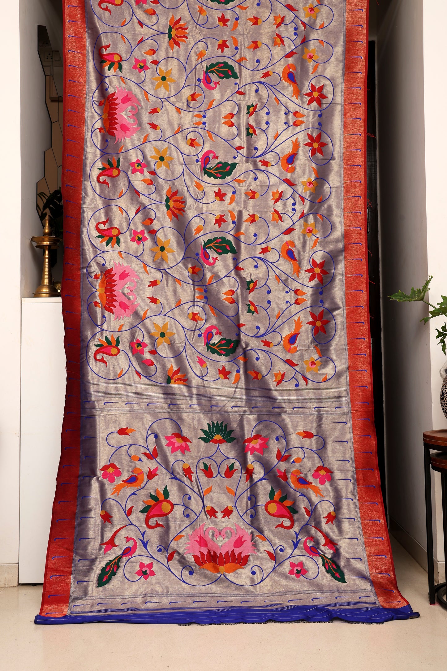 Silver Grey Mayur Valli Paithani