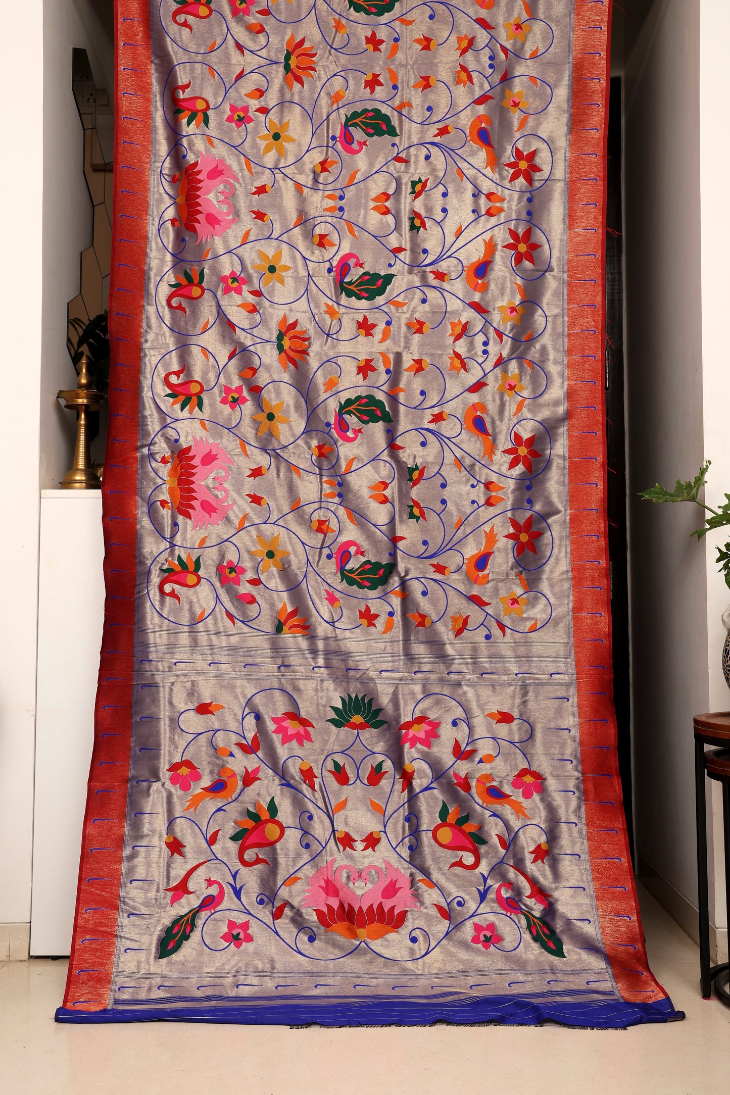 Silver Grey Mayur Valli Paithani