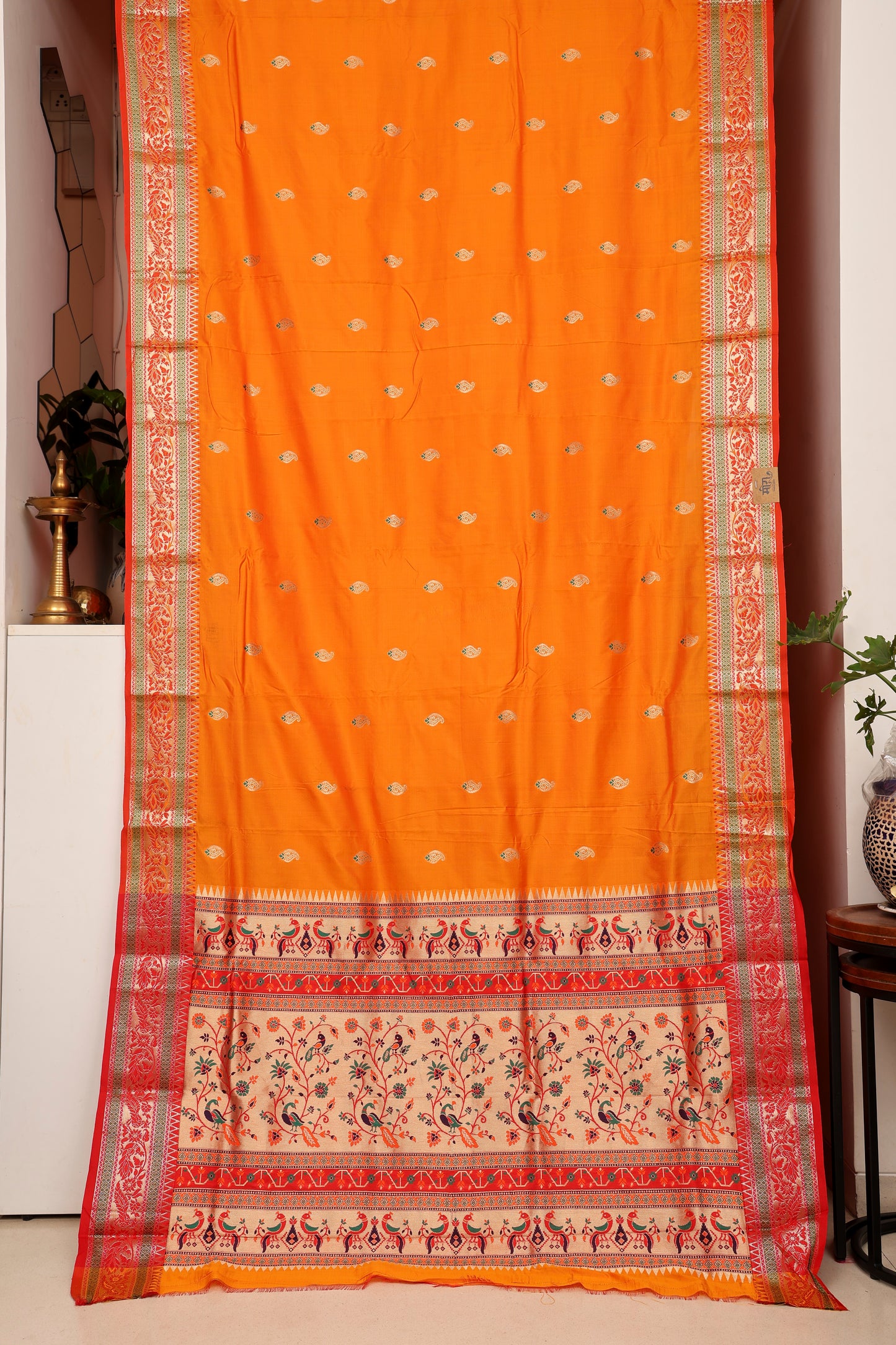 Kesari Orange Silk Blend Paithani