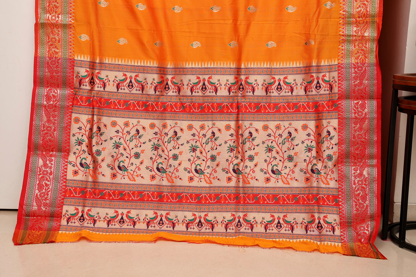 Kesari Orange Silk Blend Paithani