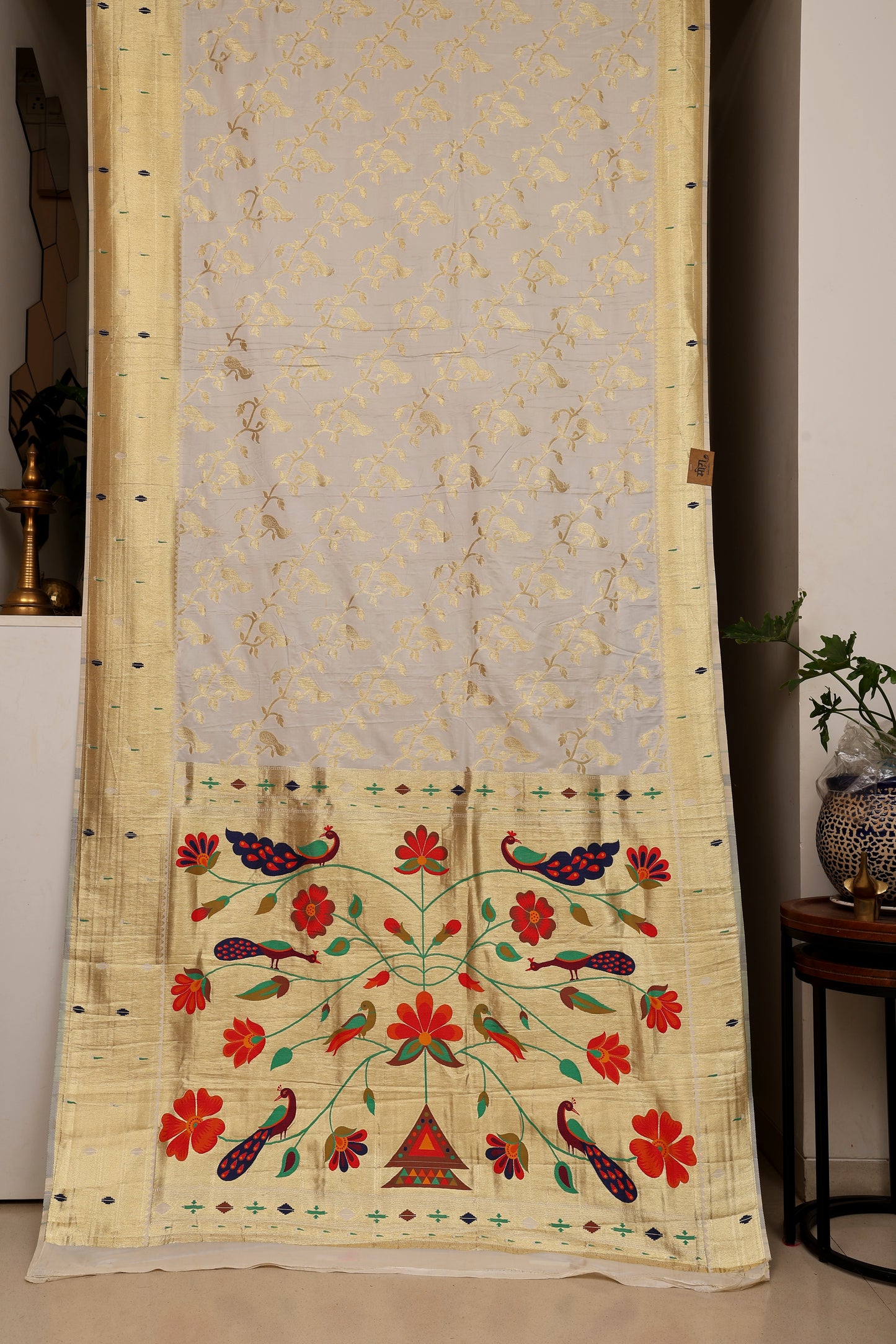 Ivory Gold Silk Blend Paithani