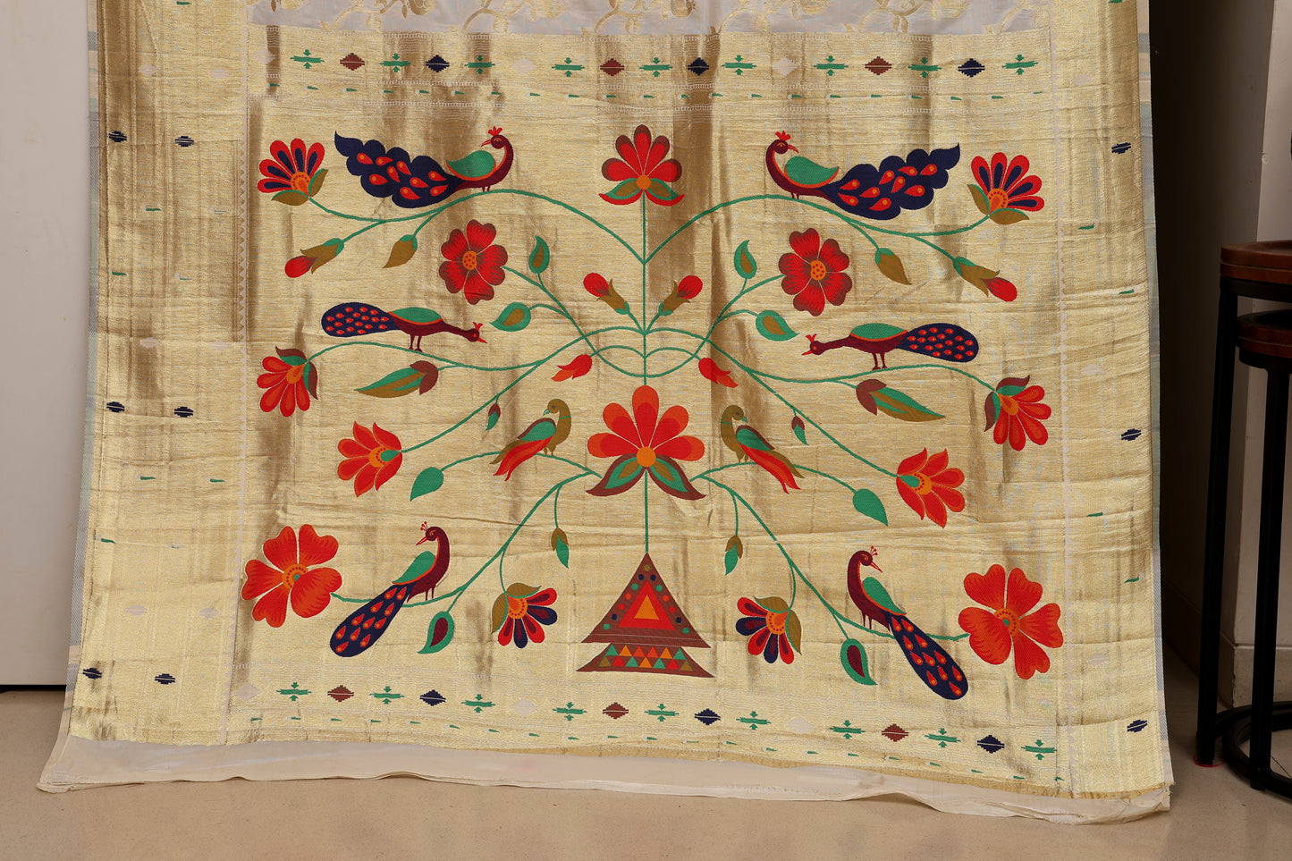 Ivory Gold Silk Blend Paithani