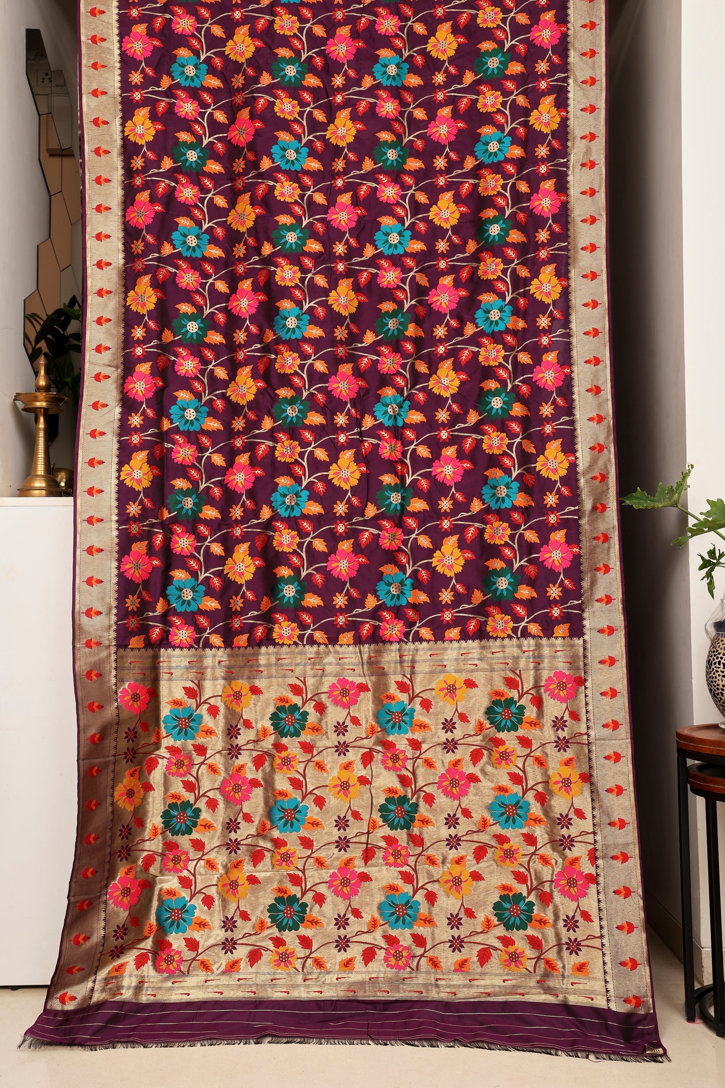 Jammuni Purple Multi Color Floral Brocade Paithani