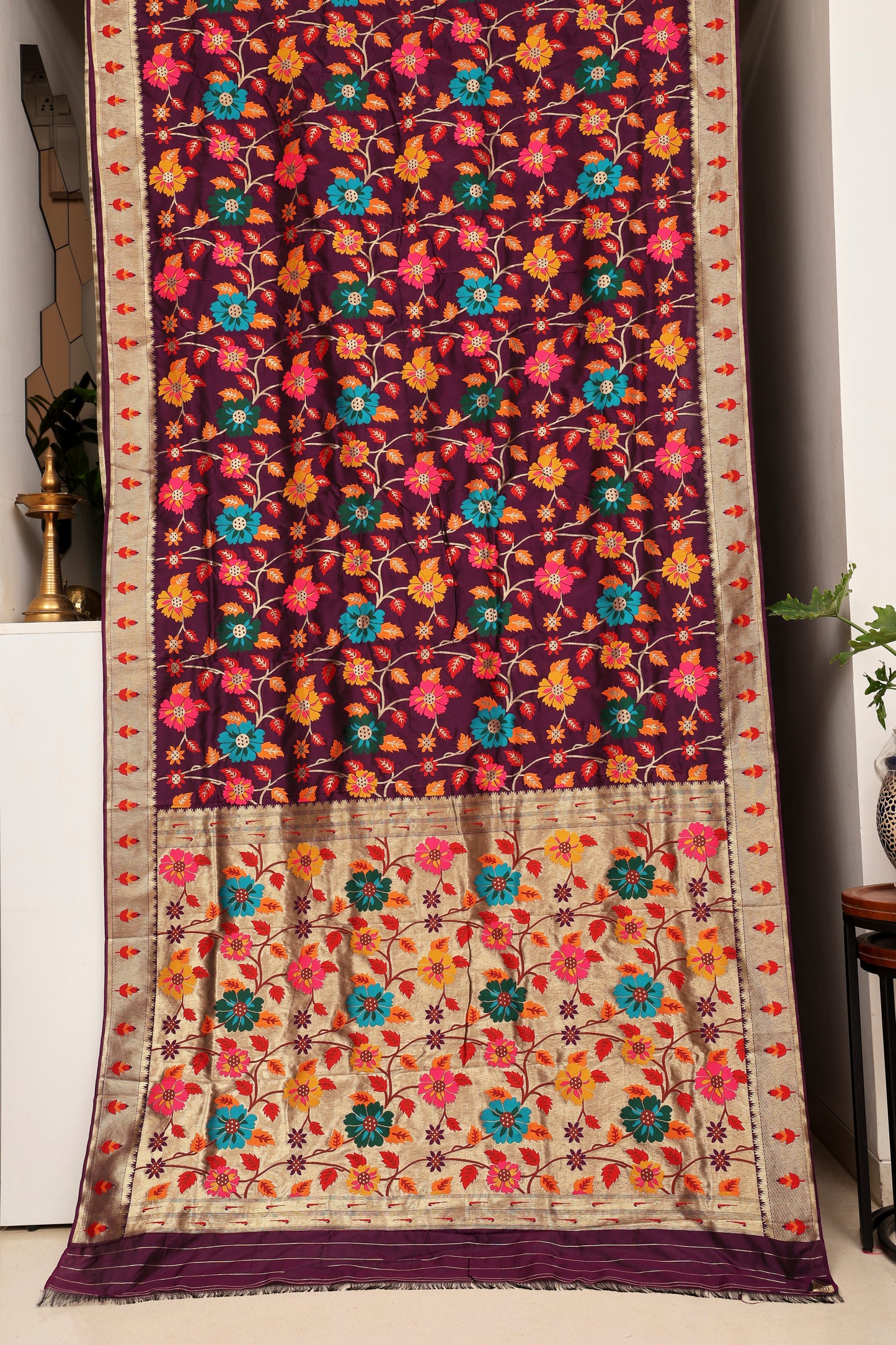 Jammuni Purple Multi Color Floral Brocade Paithani