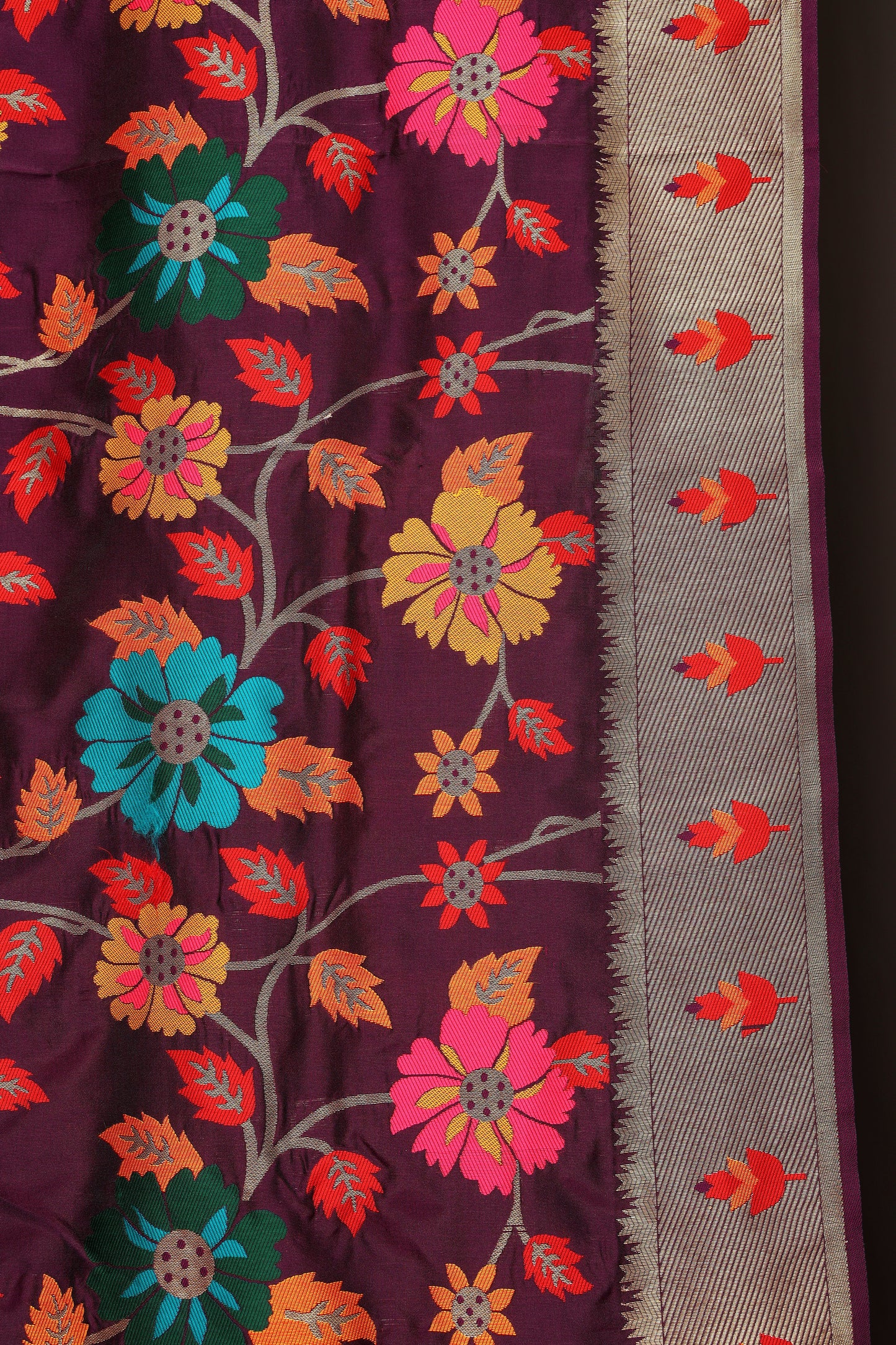 Jammuni Purple Multi Color Floral Brocade Paithani