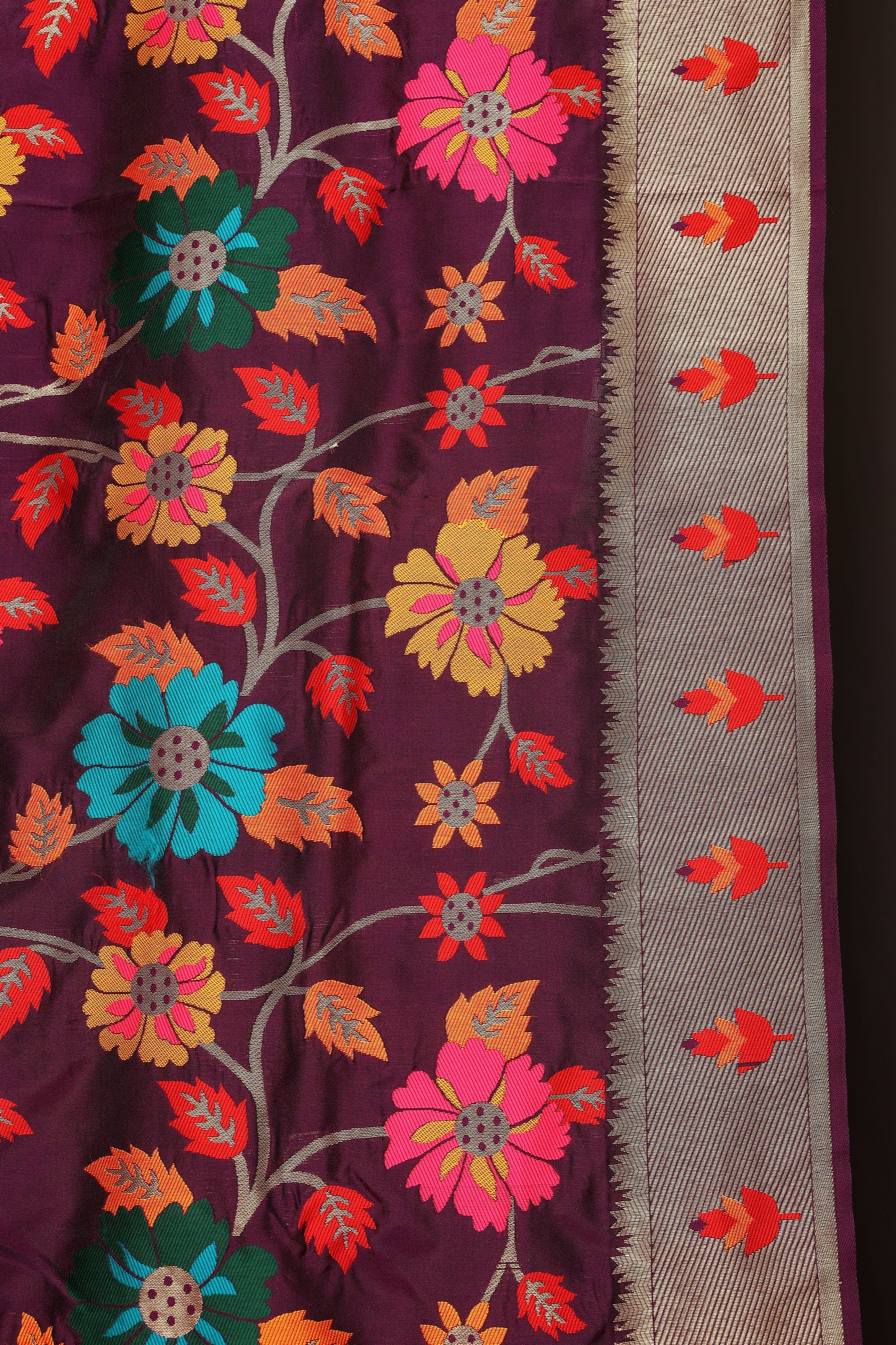 Jammuni Purple Multi Color Floral Brocade Paithani