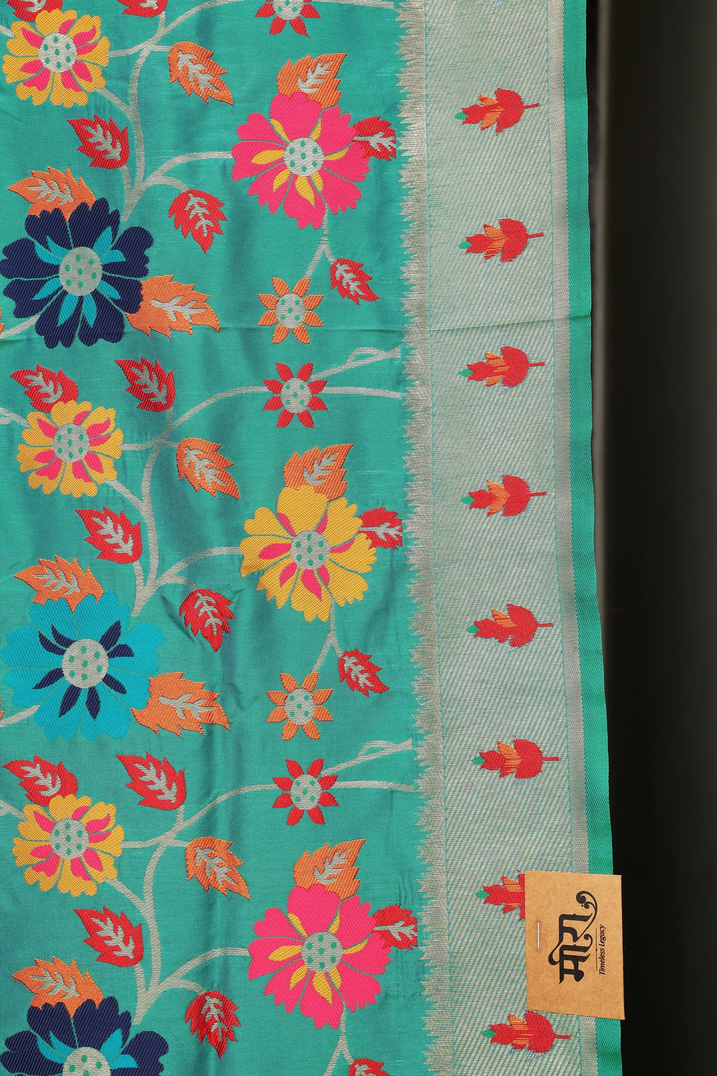 Peacock Green Multi Color Floral Brocade Paithani