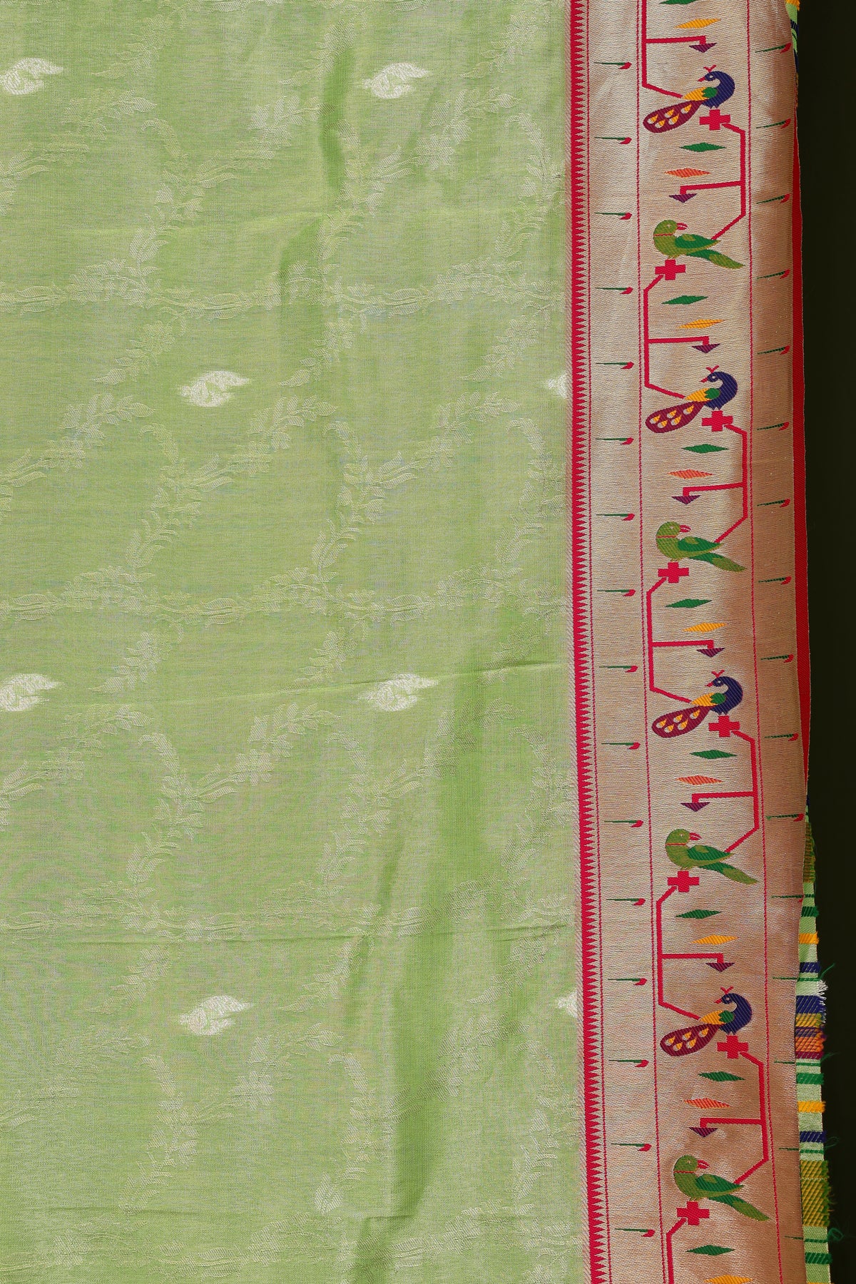 Parrot Green Tissue Silk Blend Paithani