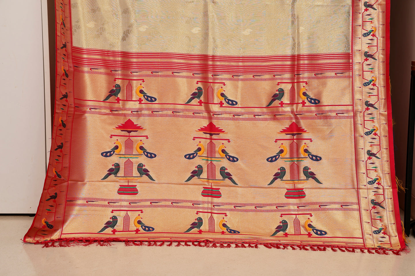 Ivory Gold Tissue Silk Blend Paithani