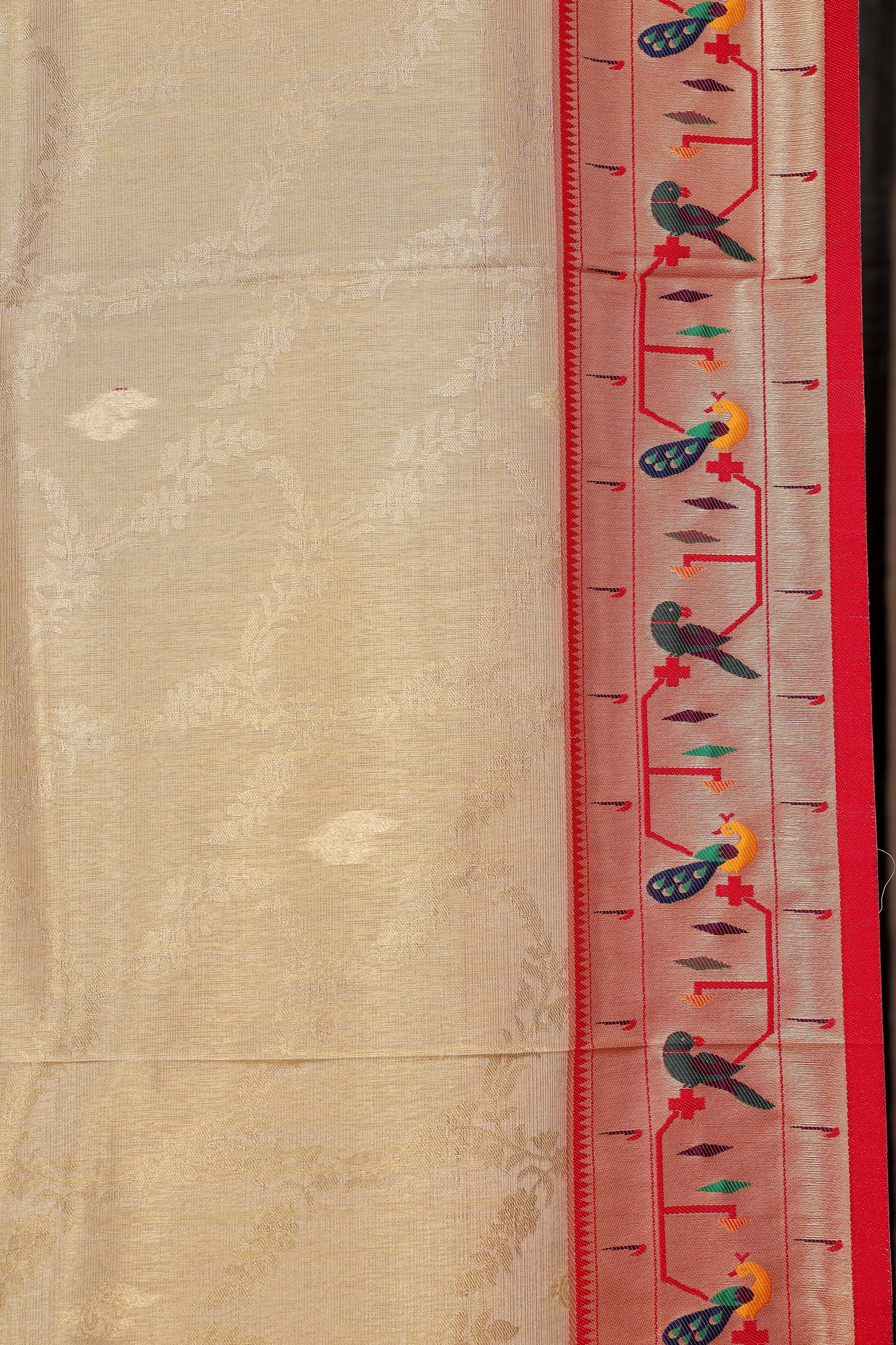 Ivory Gold Tissue Silk Blend Paithani