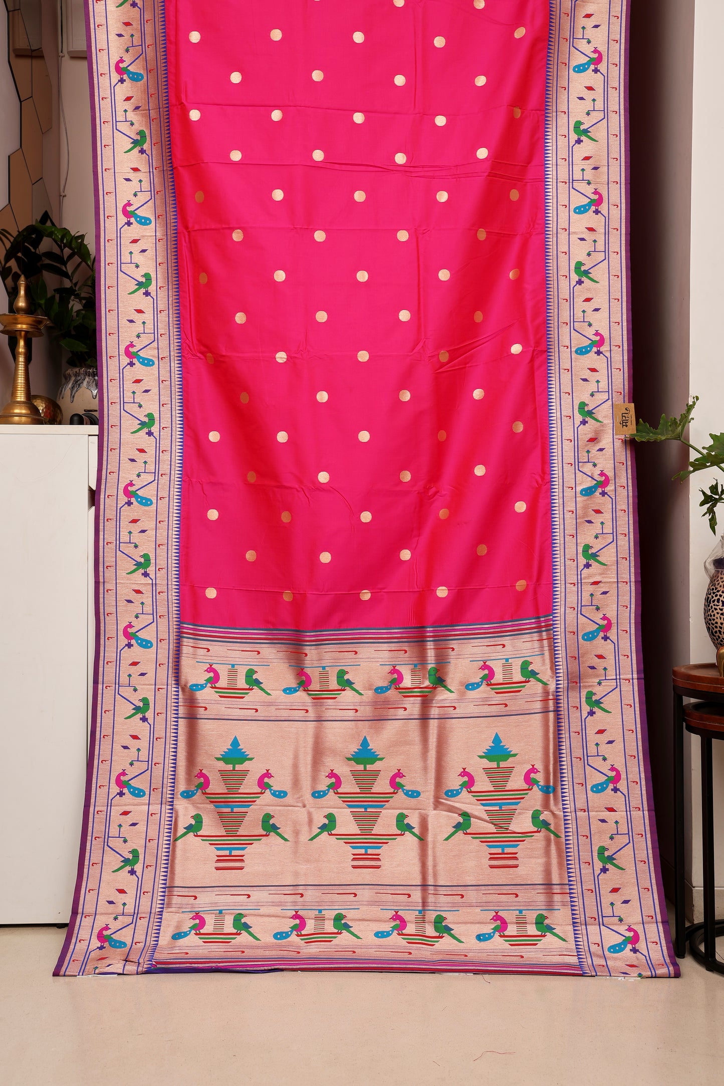 Royal Pink Mor Popat Border Paithani