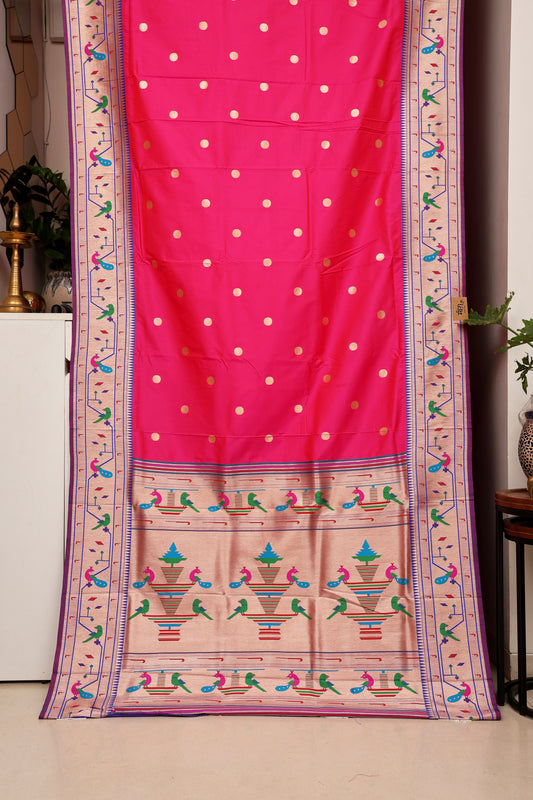 Royal Pink Mor Popat Border Paithani