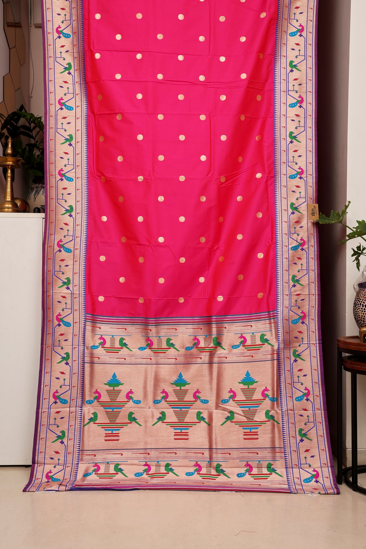 Royal Pink Mor Popat Border Paithani