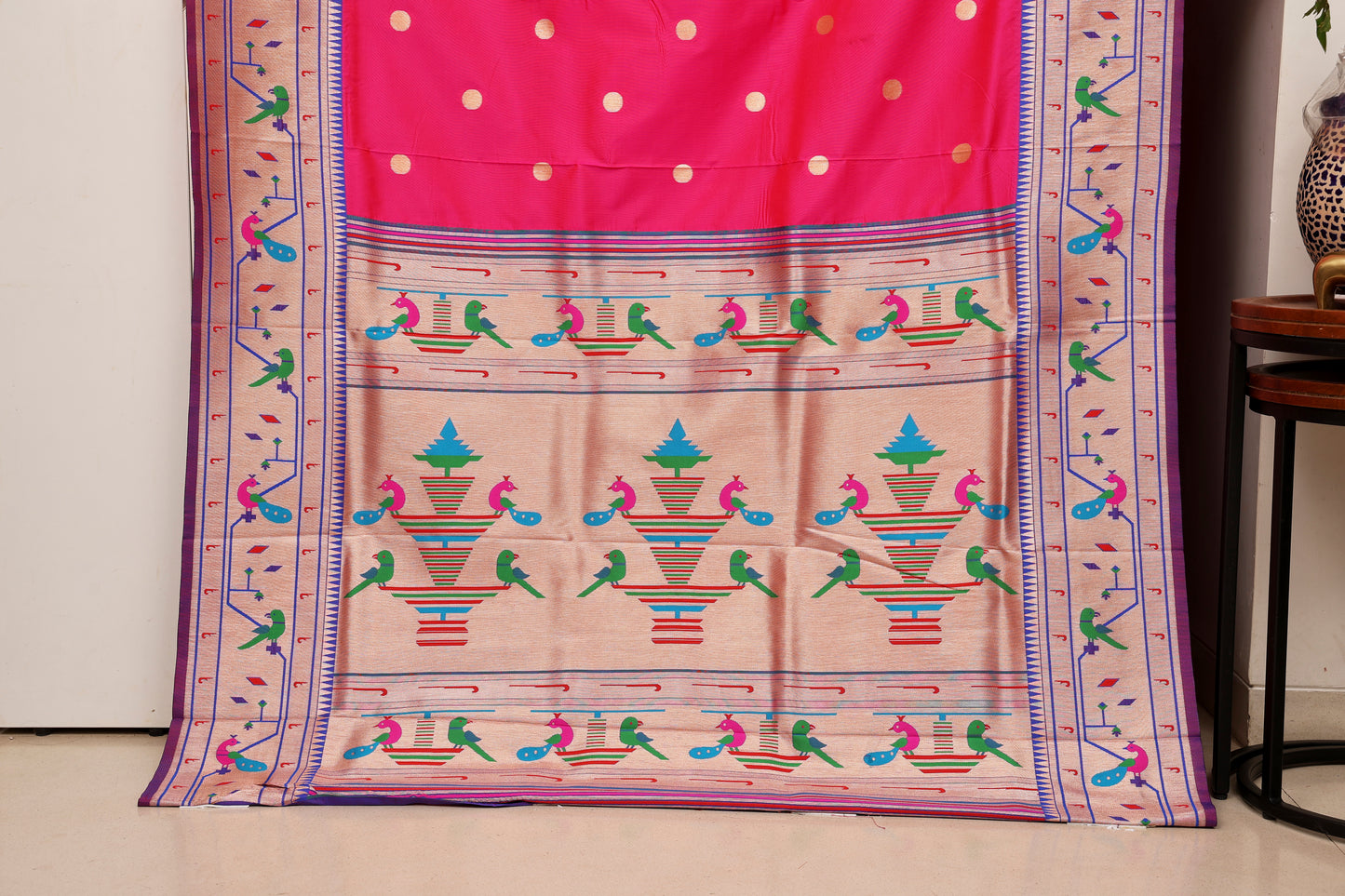 Royal Pink Mor Popat Border Paithani