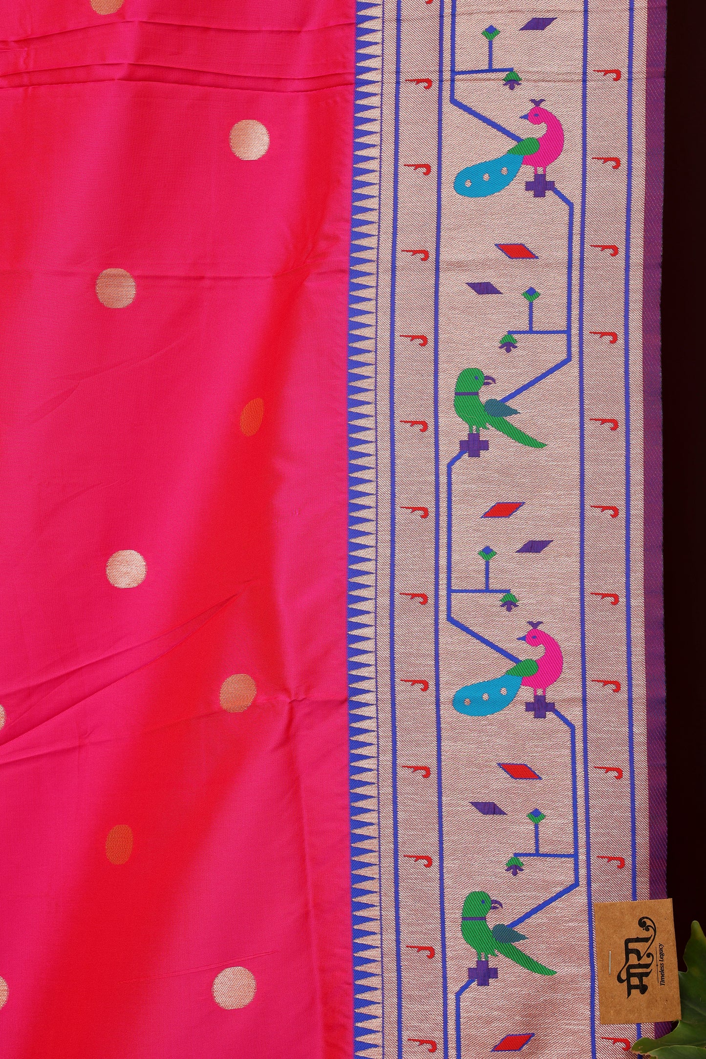 Royal Pink Mor Popat Border Paithani