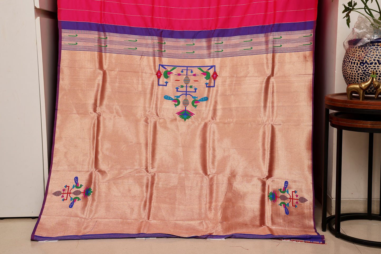 Royal Pink Mor Popat Border Paithani