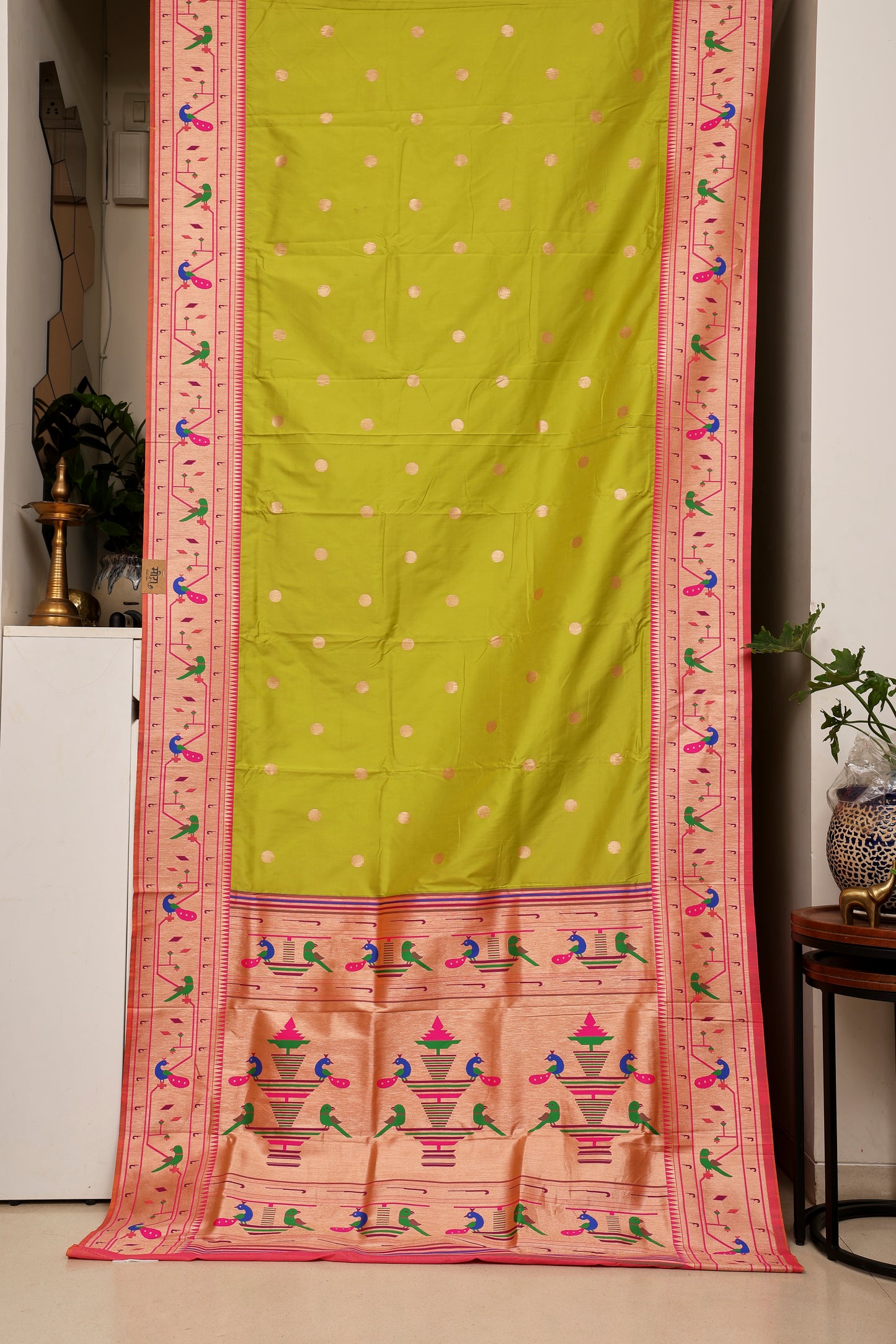 Neon Lime Mor Popat Border Paithani