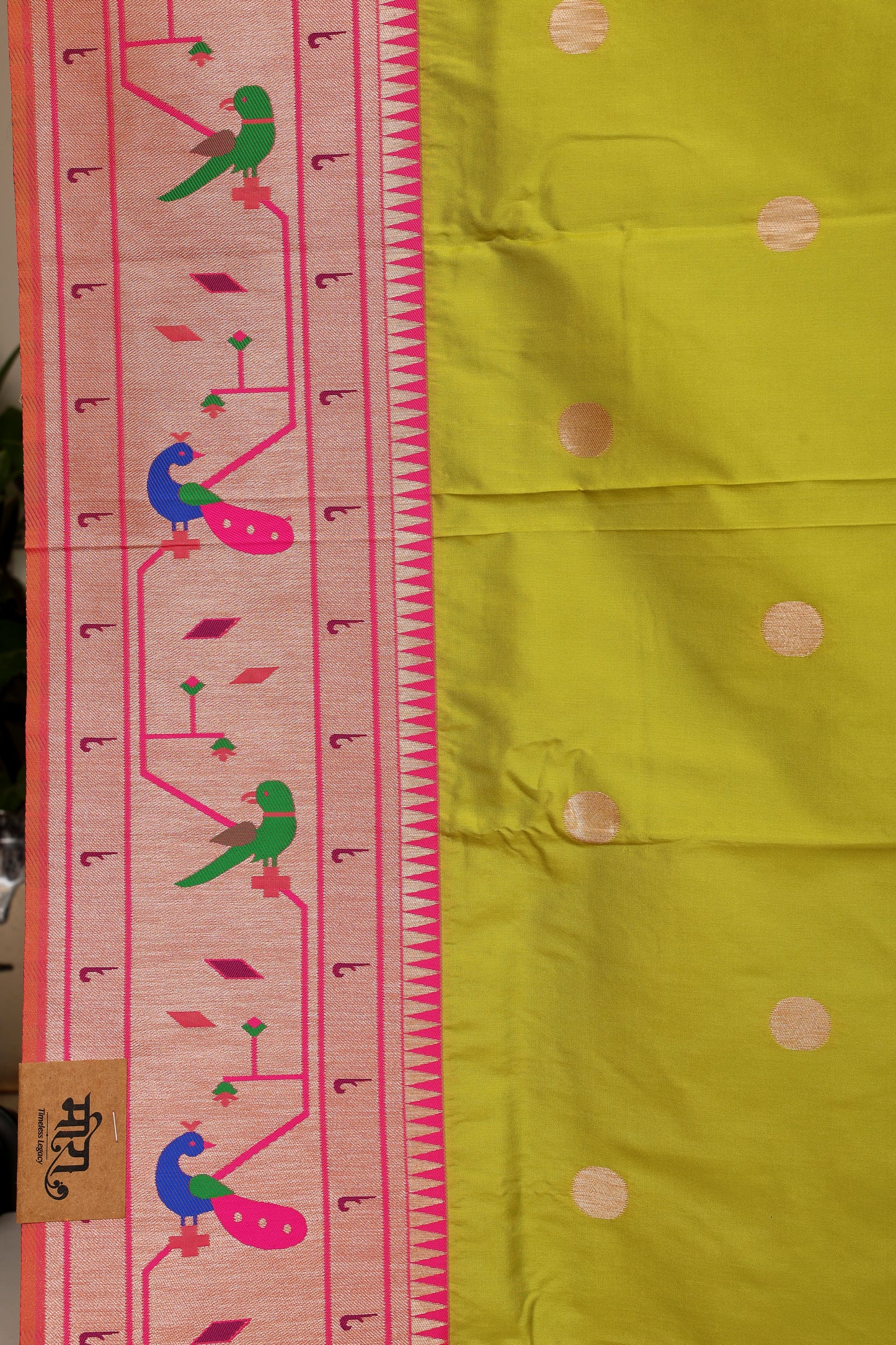 Neon Lime Mor Popat Border Paithani