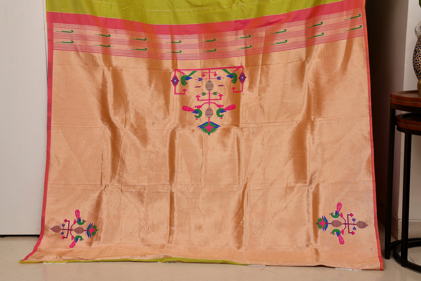 Neon Lime Mor Popat Border Paithani