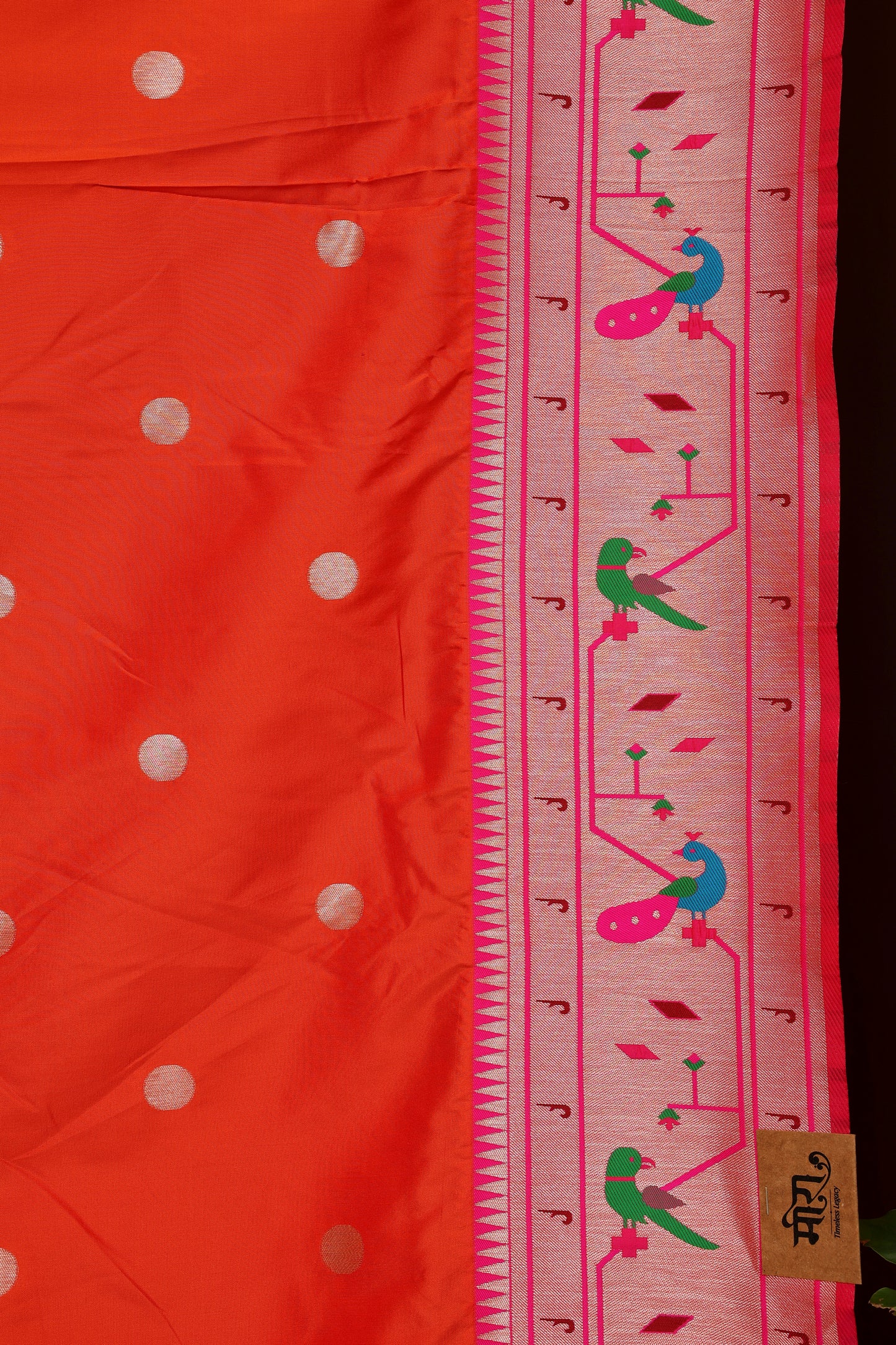 Kesari Orange Mor Popat Border Paithani