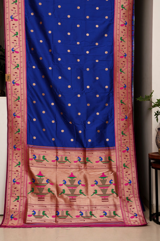 Royal Blue Mor Popat Border Paithani