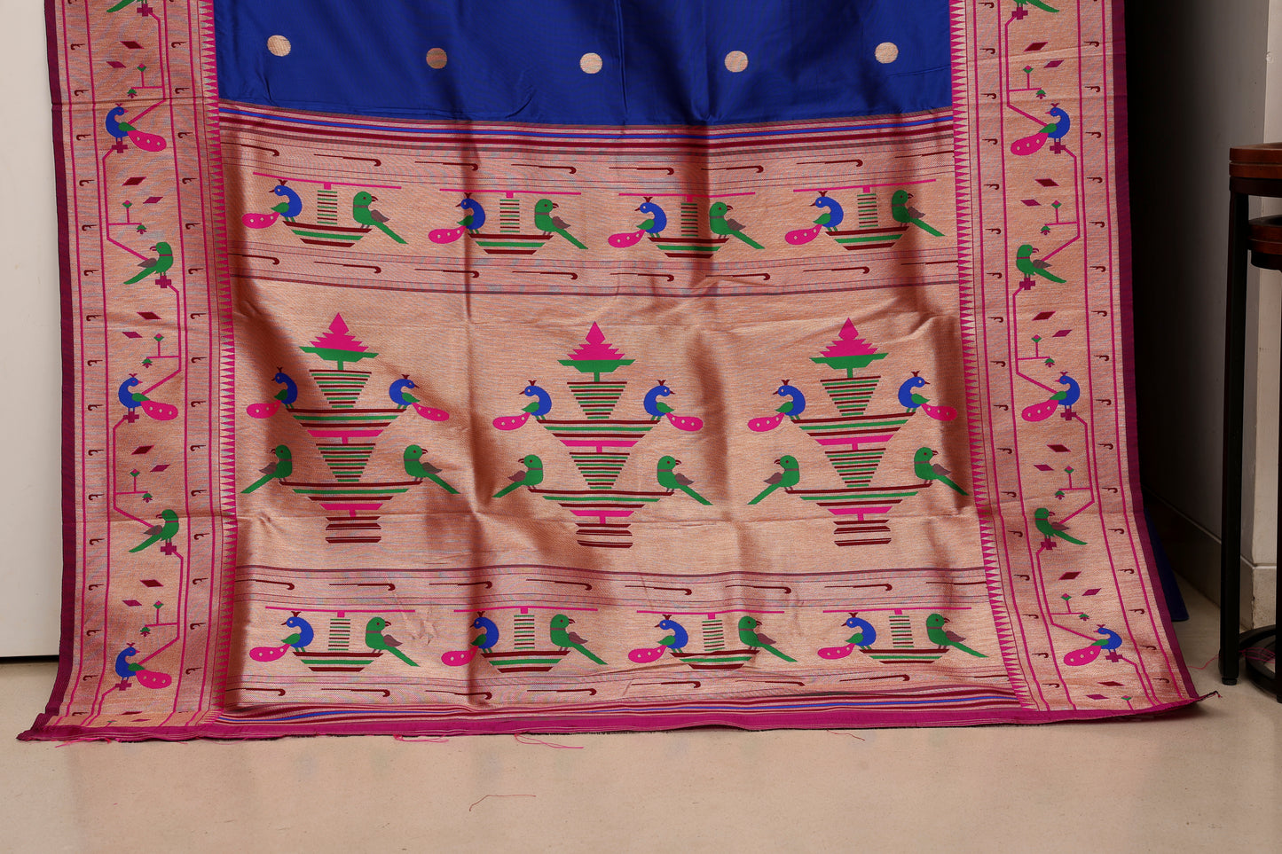 Royal Blue Mor Popat Border Paithani