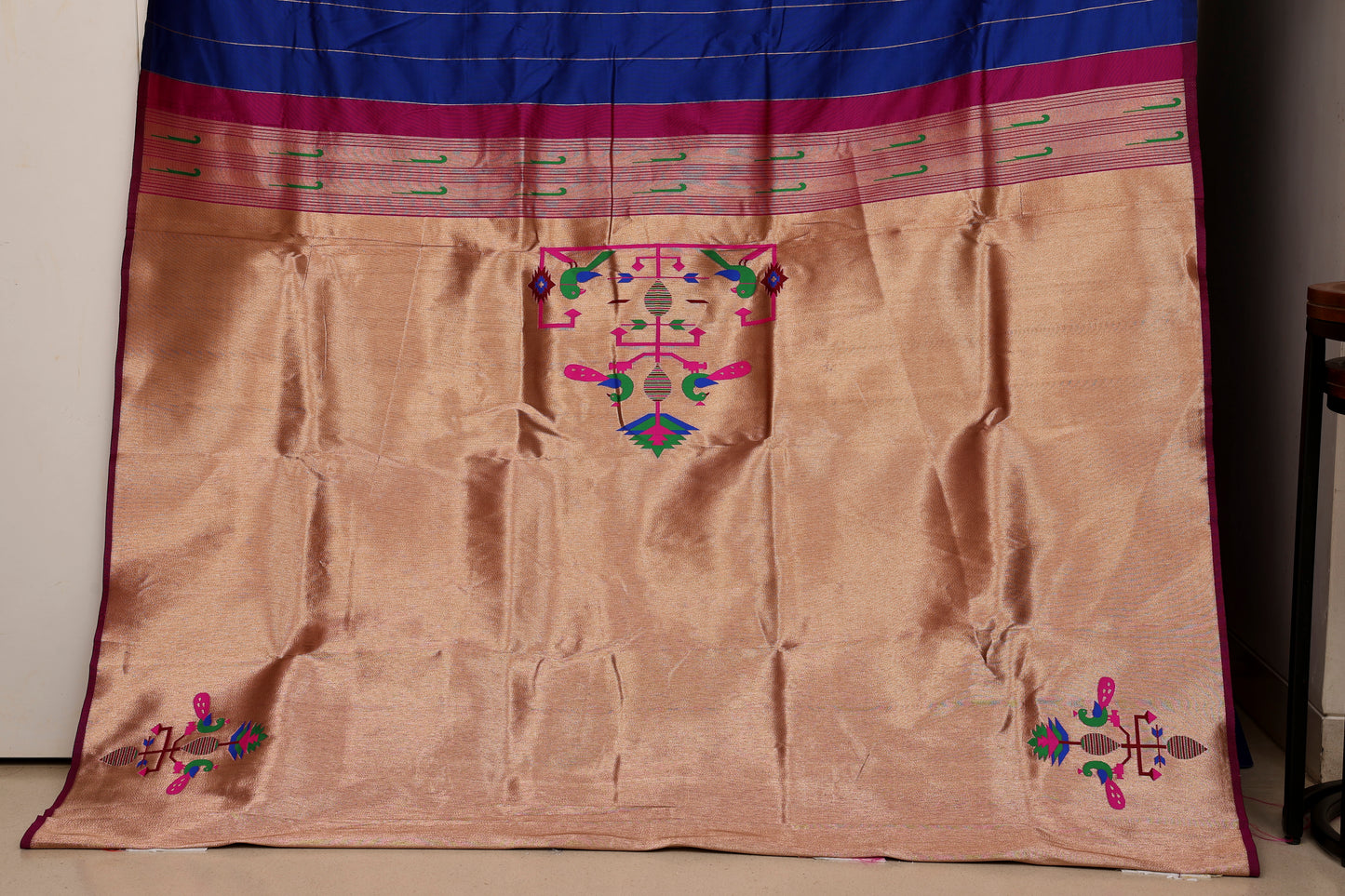 Royal Blue Mor Popat Border Paithani