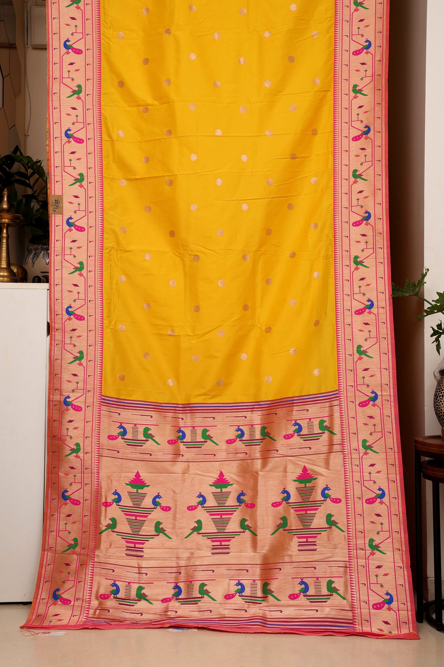 Sunshine Yellow Mor Popat Border Paithani