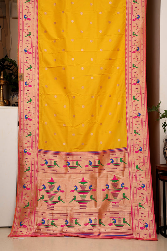 Sunshine Yellow Mor Popat Border Paithani