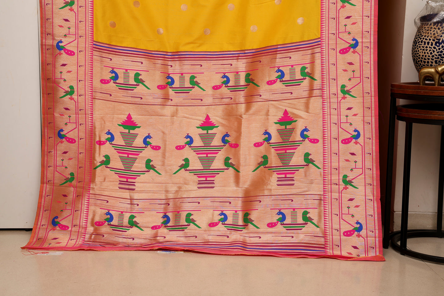 Sunshine Yellow Mor Popat Border Paithani