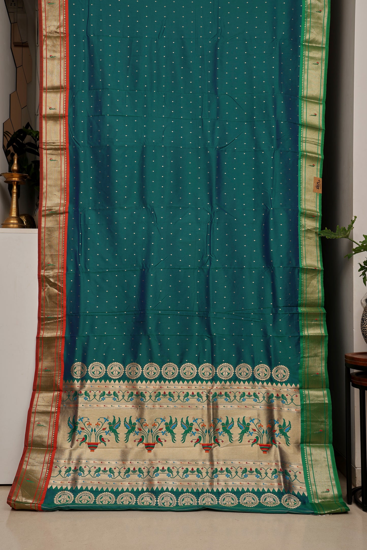 Peacock Green Ganga Jammuna Border Paithani