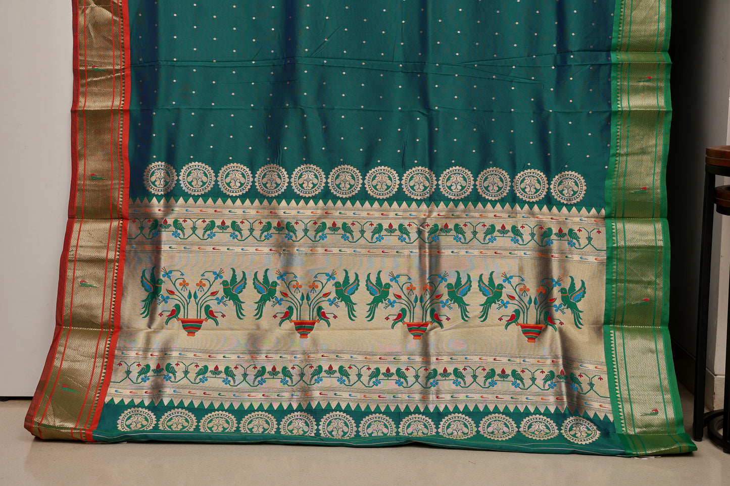 Peacock Green Ganga Jammuna Border Paithani