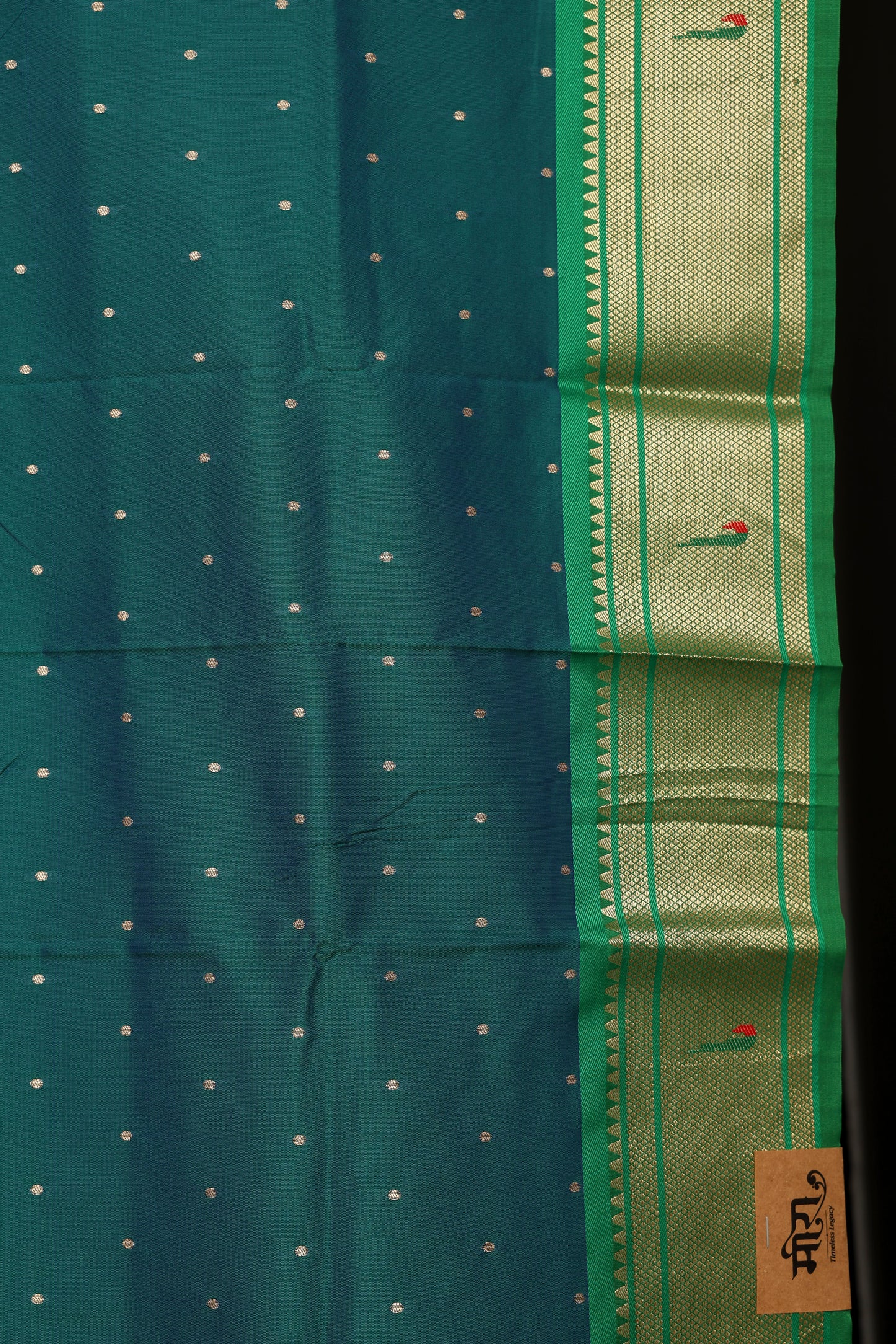 Peacock Green Ganga Jammuna Border Paithani