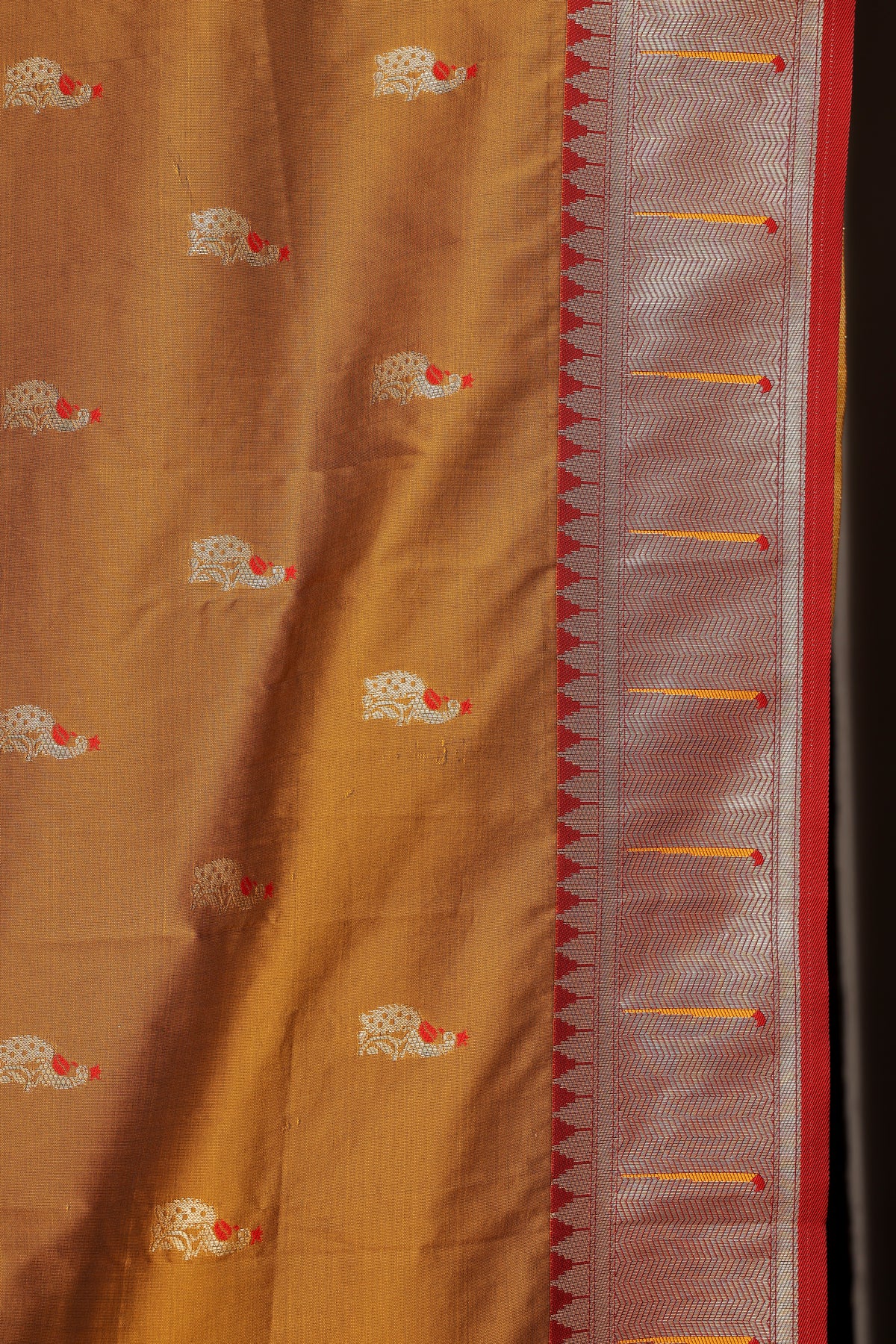 Antique Mustard Twin Peacock Paithani
