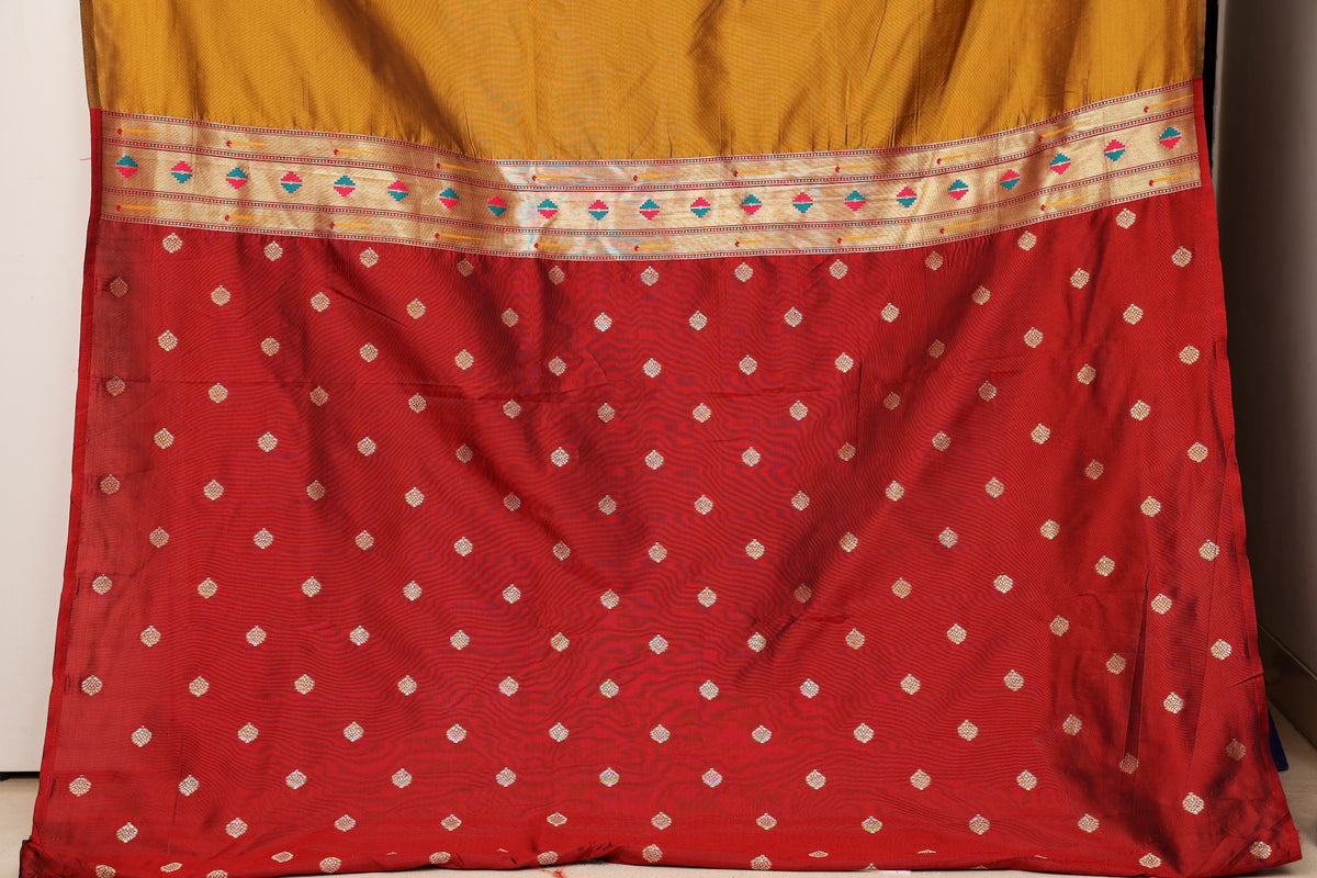 Antique Mustard Twin Peacock Paithani