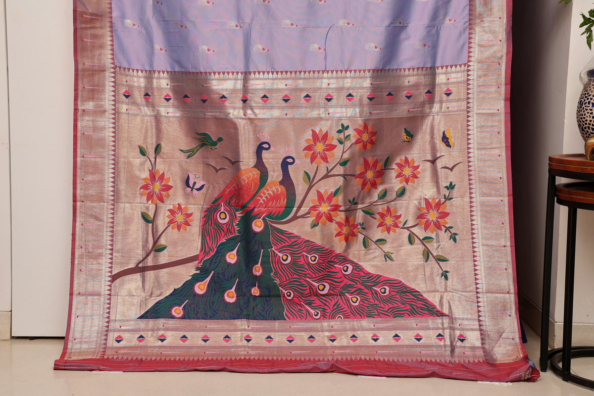 Lavender Twin Peacock Paithani