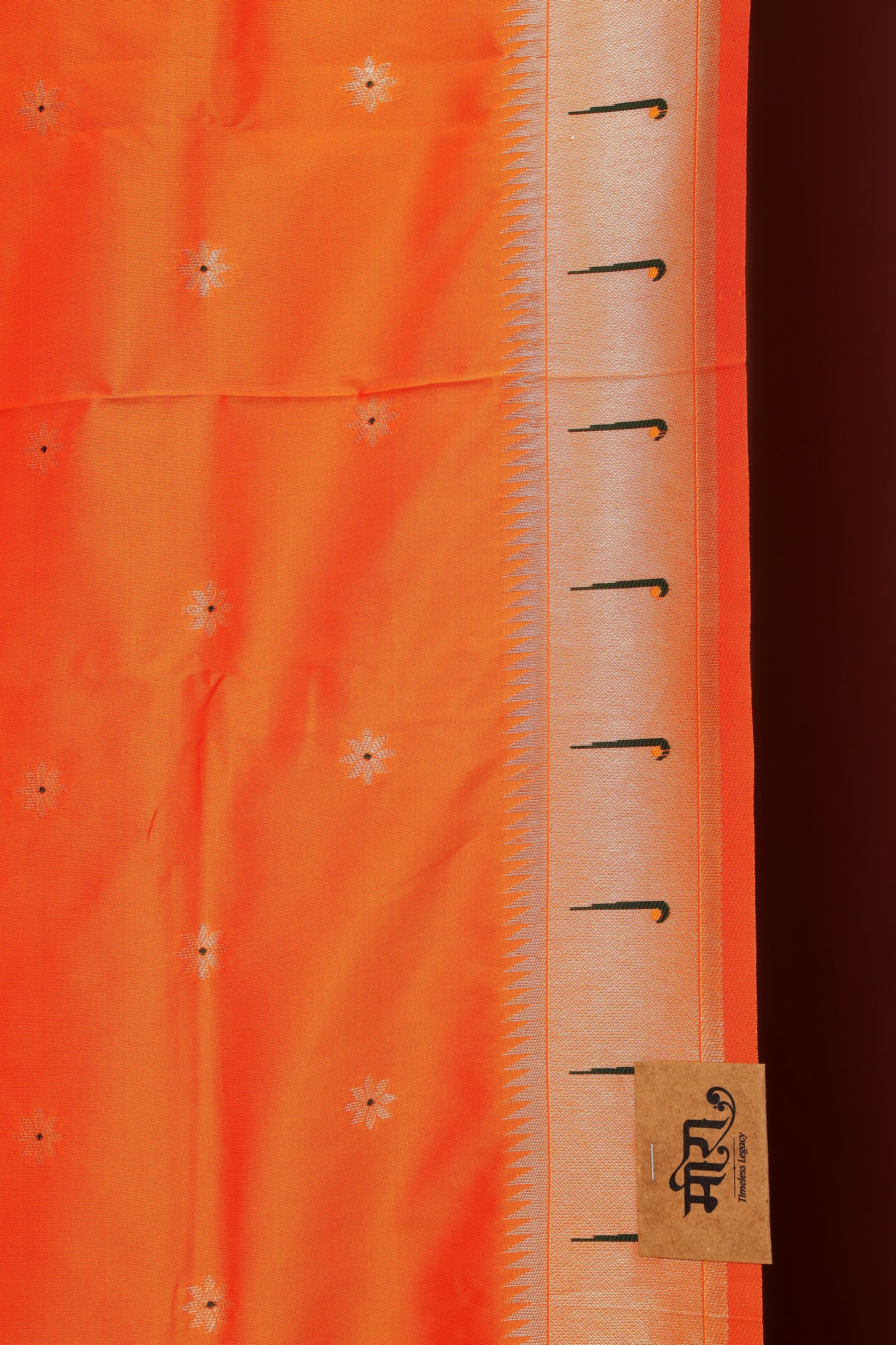 Kesari Orange Floral Skirt Border Paithani