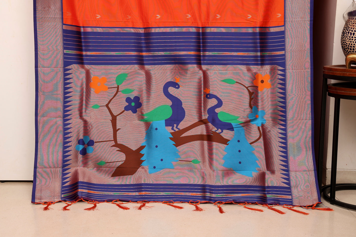 Orange Silk Blend Paithani